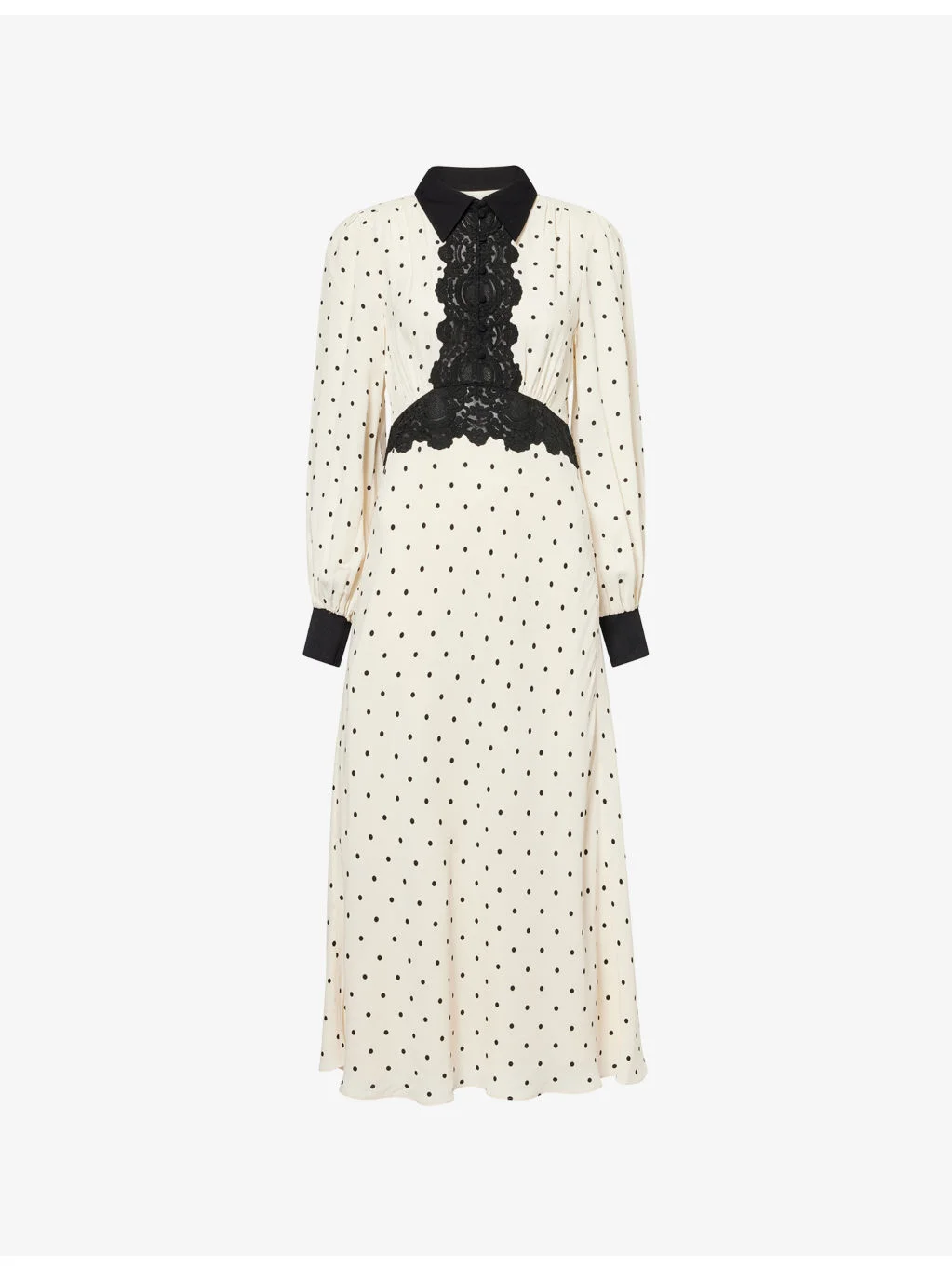 Polka-Dot Collared Woven Midi Dress - 1