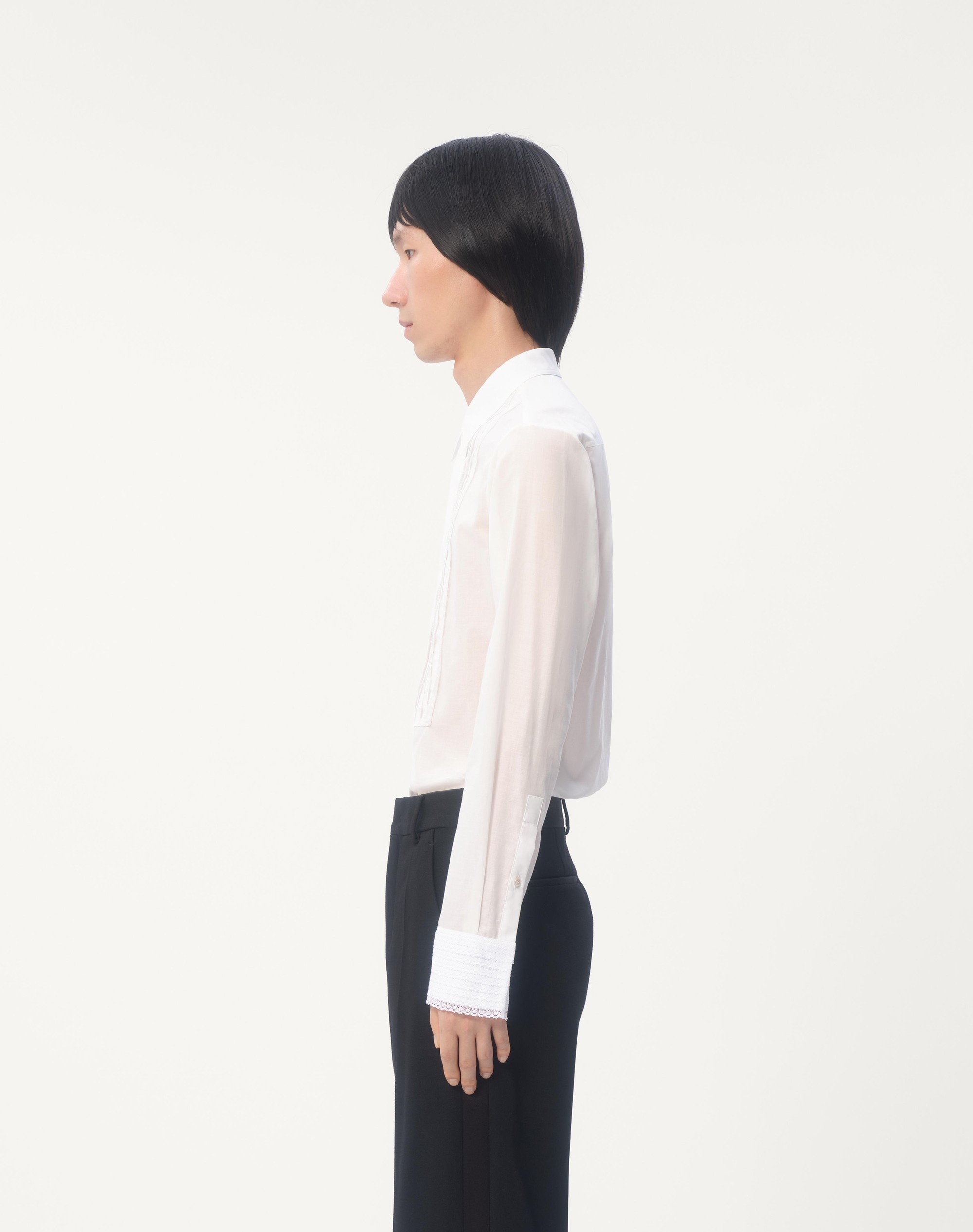 COTTON MUSLIN SHIRT WITH PLASTRON AND LACE DETAILS - 7