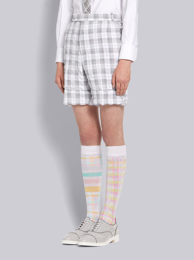 Thom Browne Medium Grey Seersucker Tweed Double Tattersall Shorts outlook