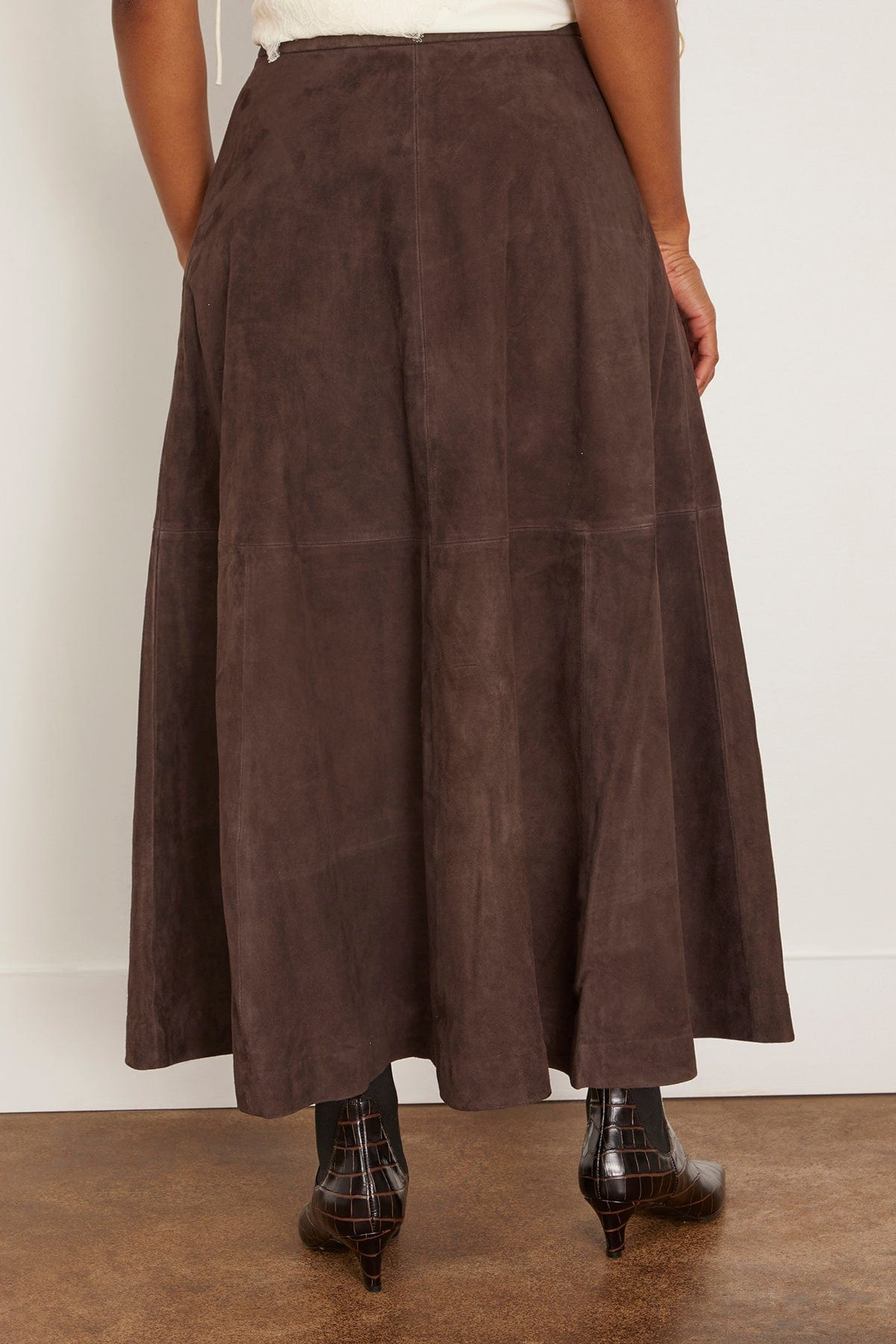 A-Line Suede Skirt in Dark Chocolate - 4