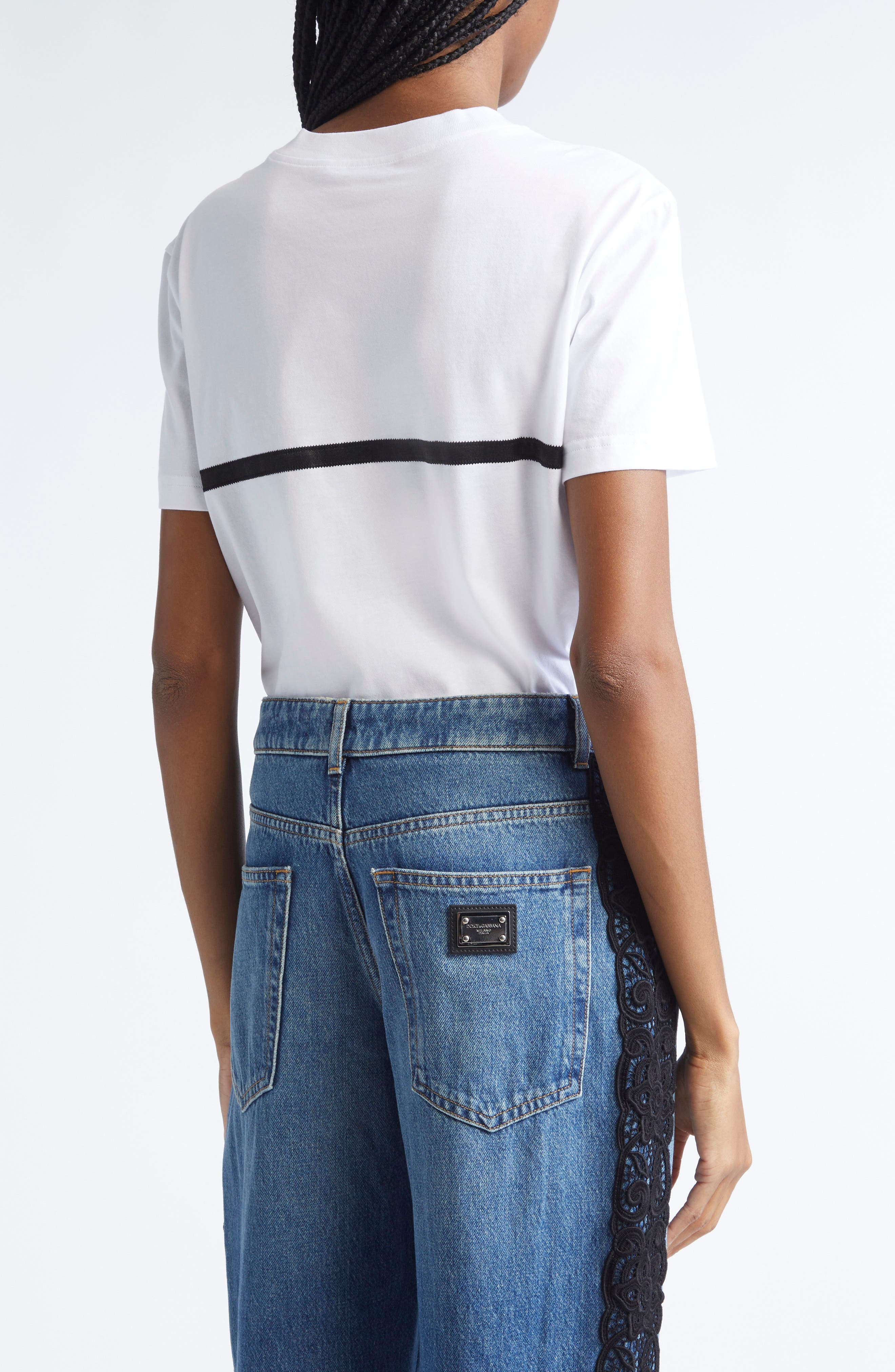 Dolce&Gabbana Logo Embroidered Bow Appliqué T-Shirt in W0800 Bianco Ottico at Nordstrom - 3