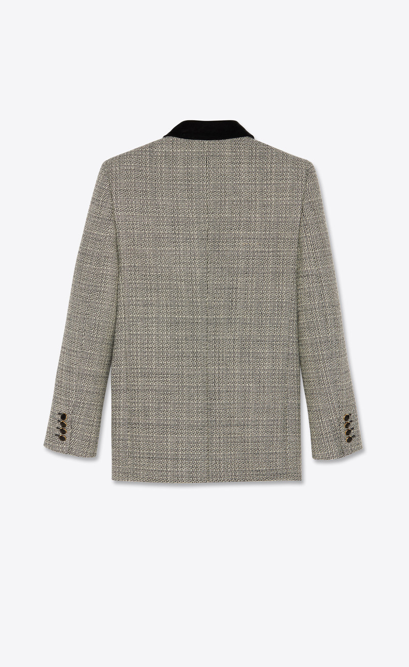 square-cut long jacket in deconstructed prince of wales wool check 3