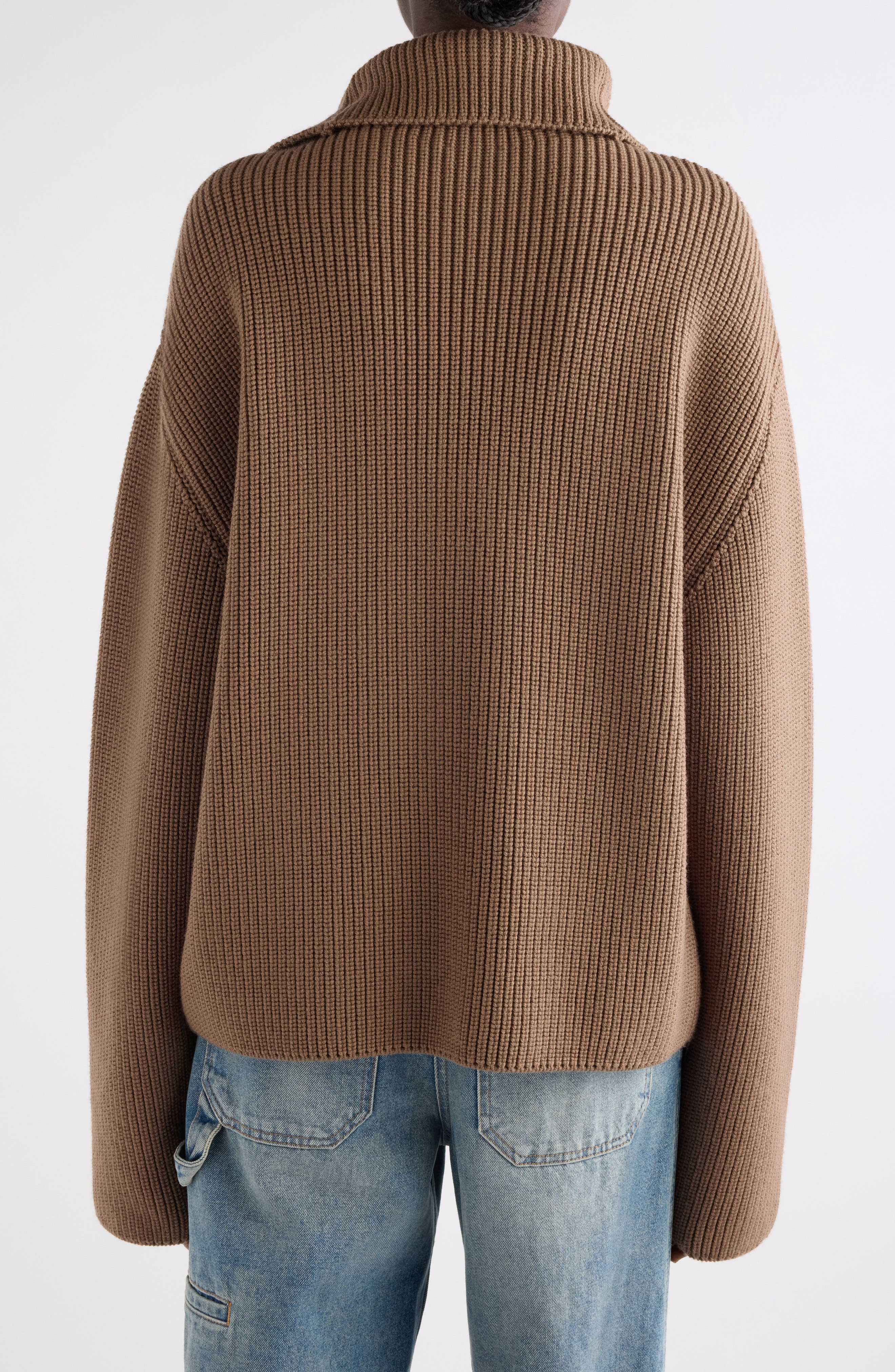 Courrèges Trucker Wool Rib Half Zip Sweater in Mocha at Nordstrom - 3