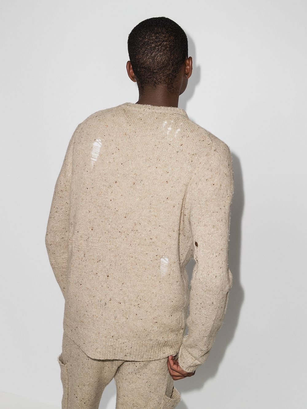 distressed crewneck knitted jumper - 3