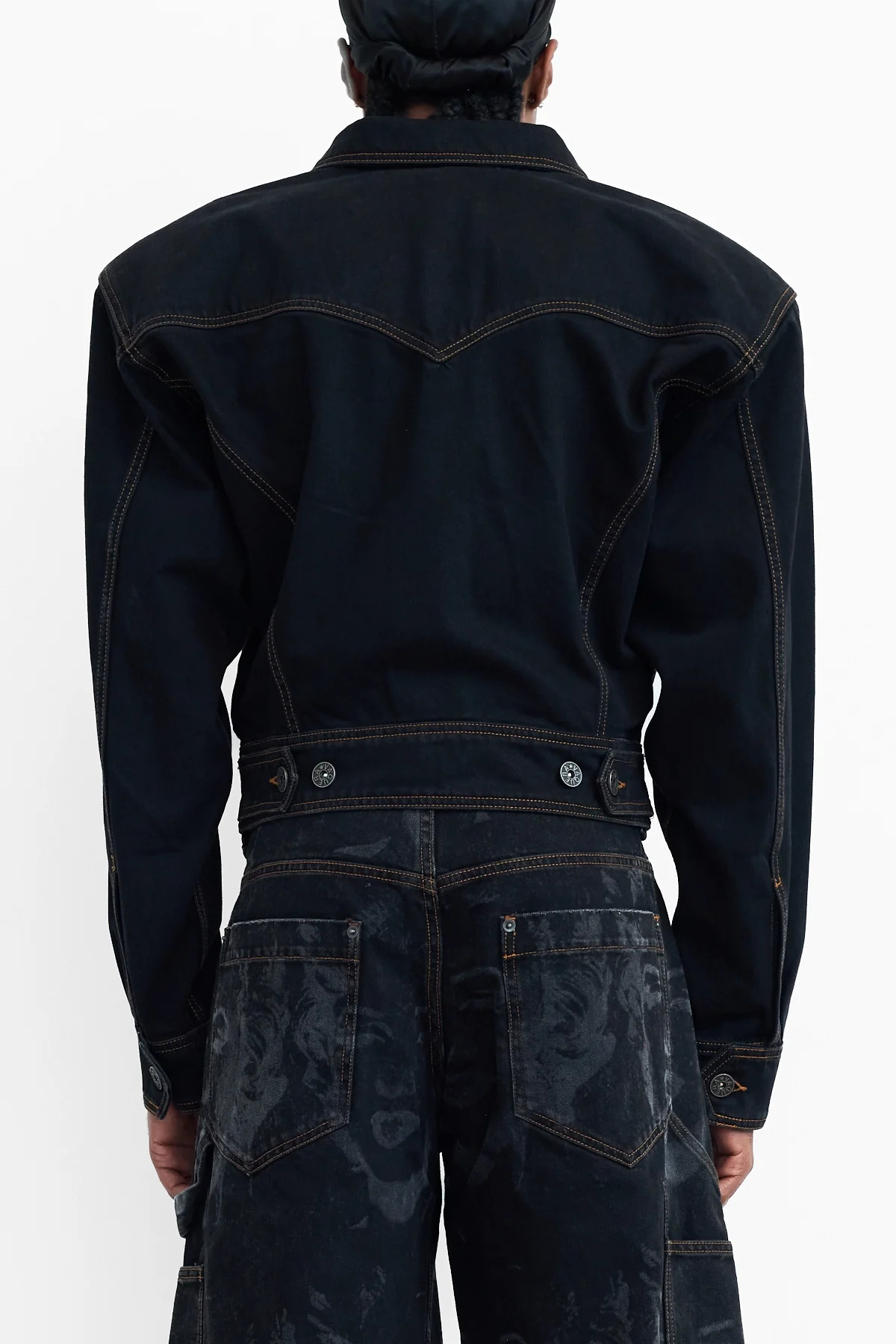 Vaquera Cropped Denim Jacket Black - 4