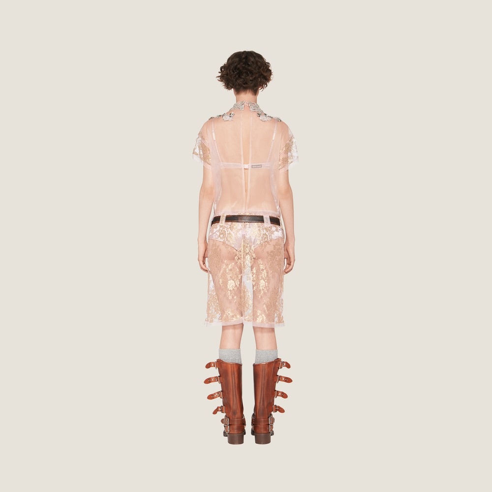 Chantilly lace dress with embroidered collar - 2