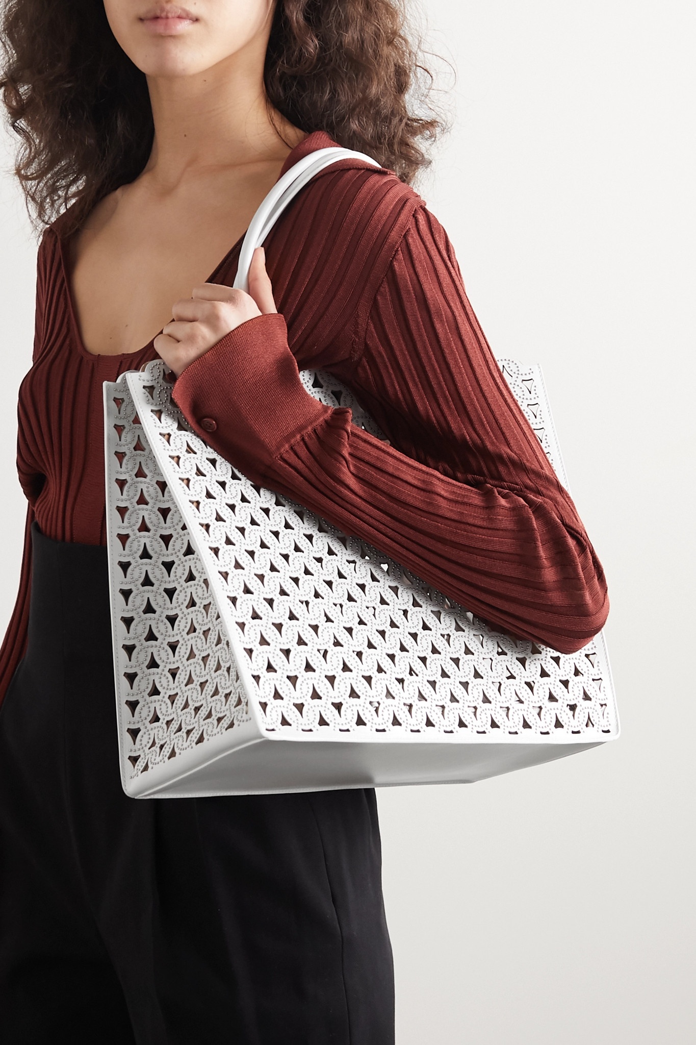 Garance medium studded laser-cut leather tote - 2