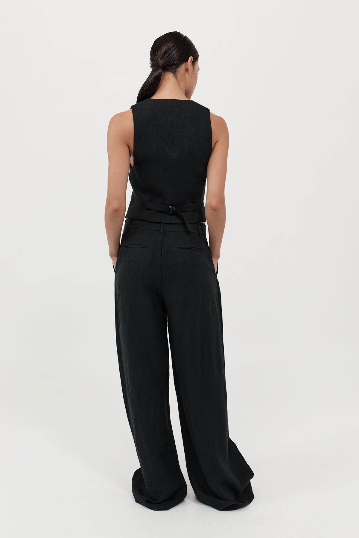 Tailored Linen Pants - Black - 5