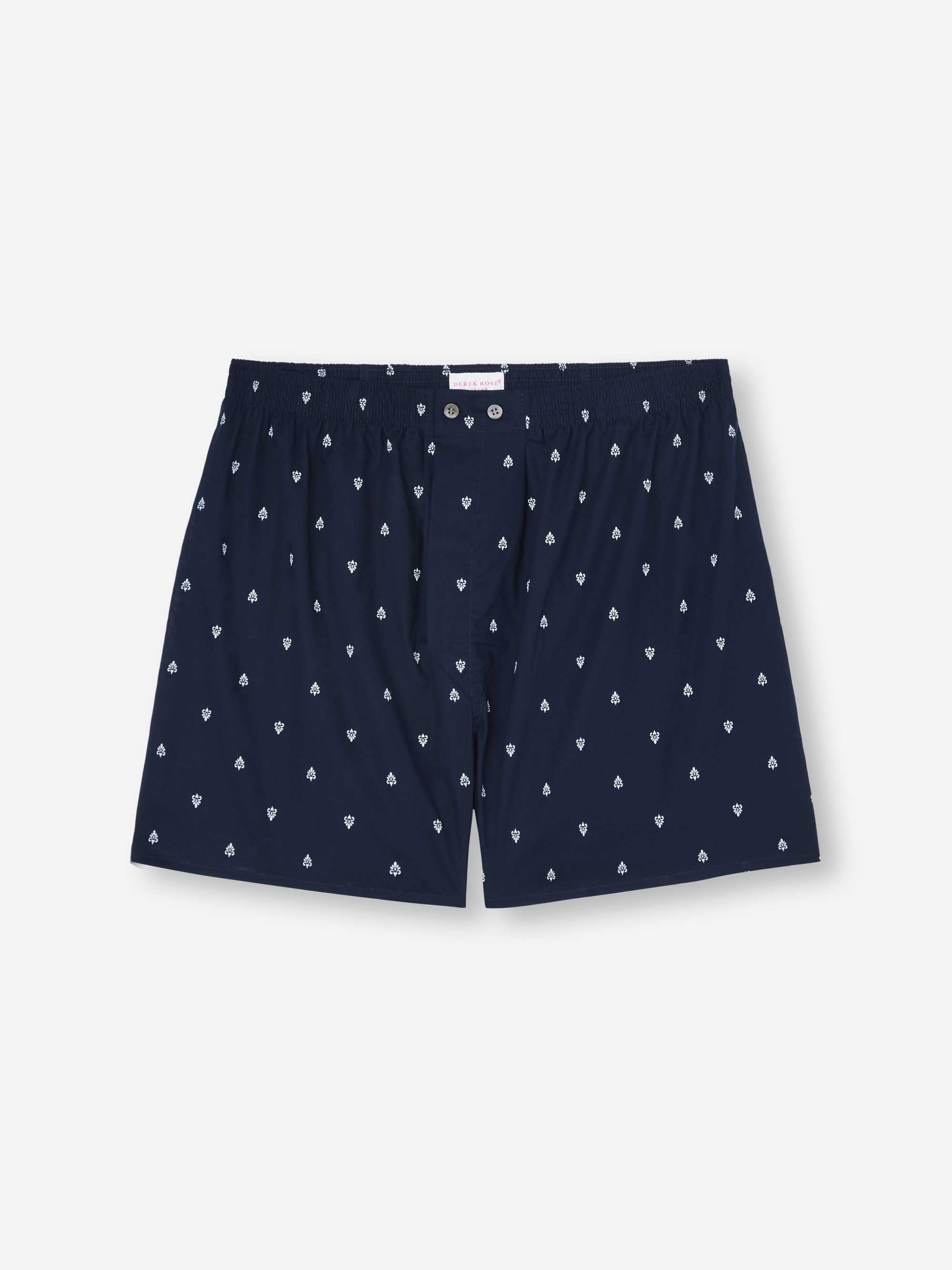 Men's Classic Fit Boxers Cotton Batiste Navy Paisley Motif - 2