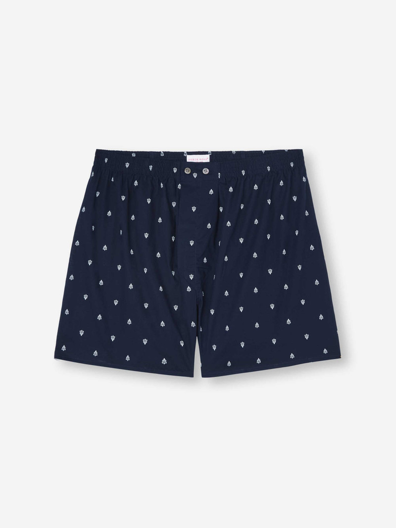Derek Rose Men's Classic Fit Boxers Cotton Batiste Navy Paisley Motif outlook