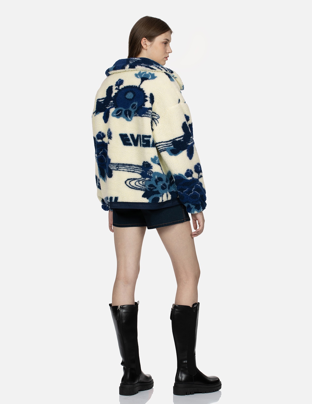 TONAL FLORAL JACQUARD DROP-SHOULDER ZIPPED SHERPA JACKET - 4
