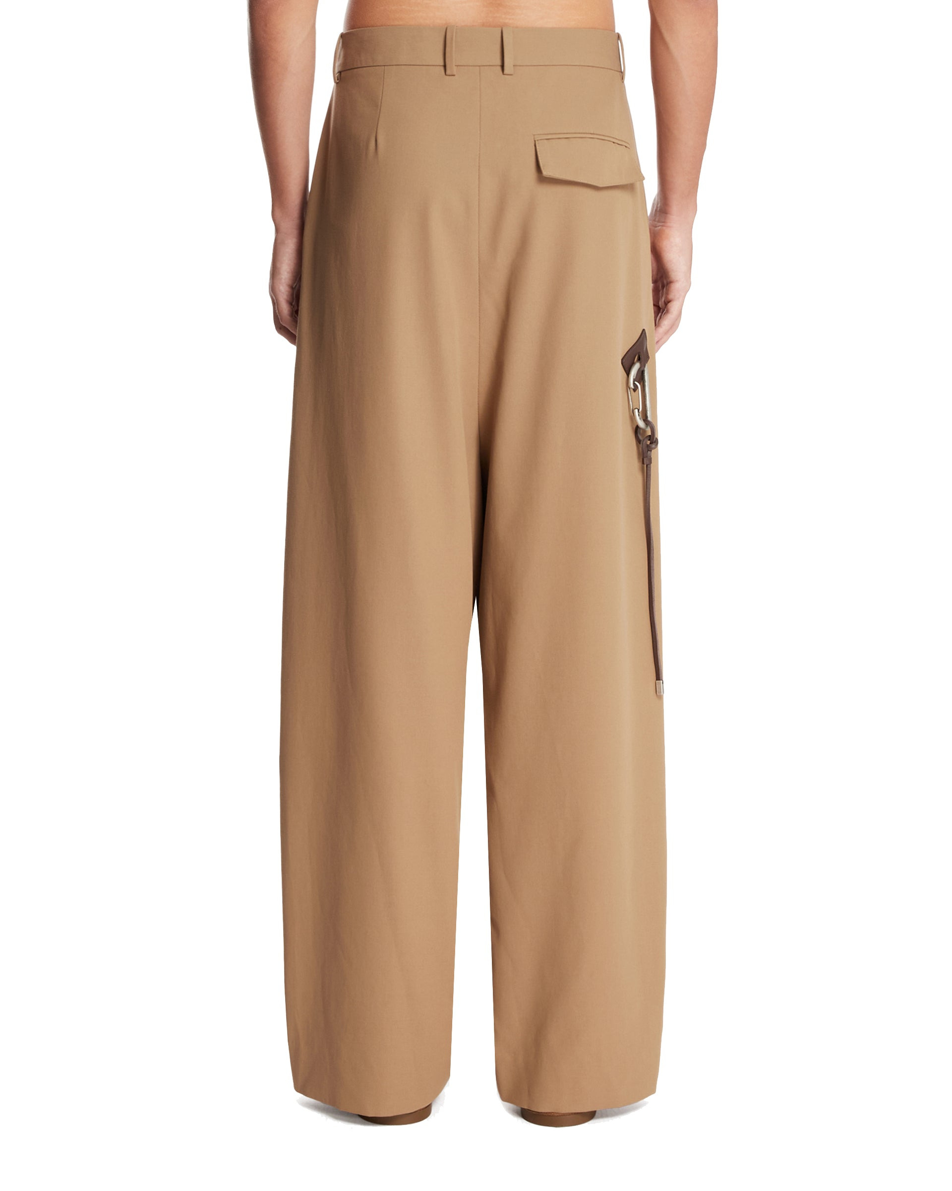 Beige Cotton Wide-Leg Pants - 3
