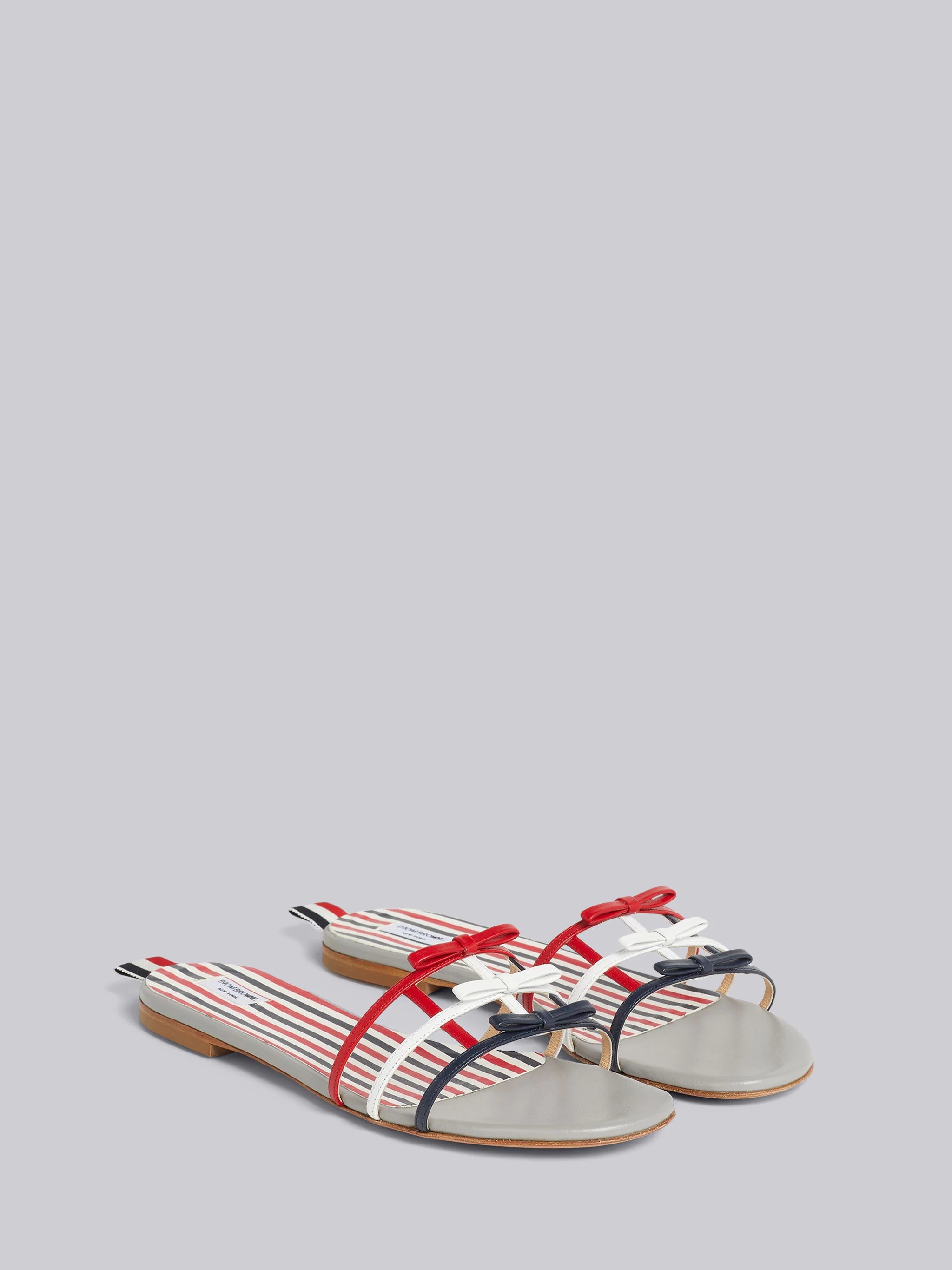 Multicolor Vitello Calf Leather 3-Bow Slide Sandal - 3