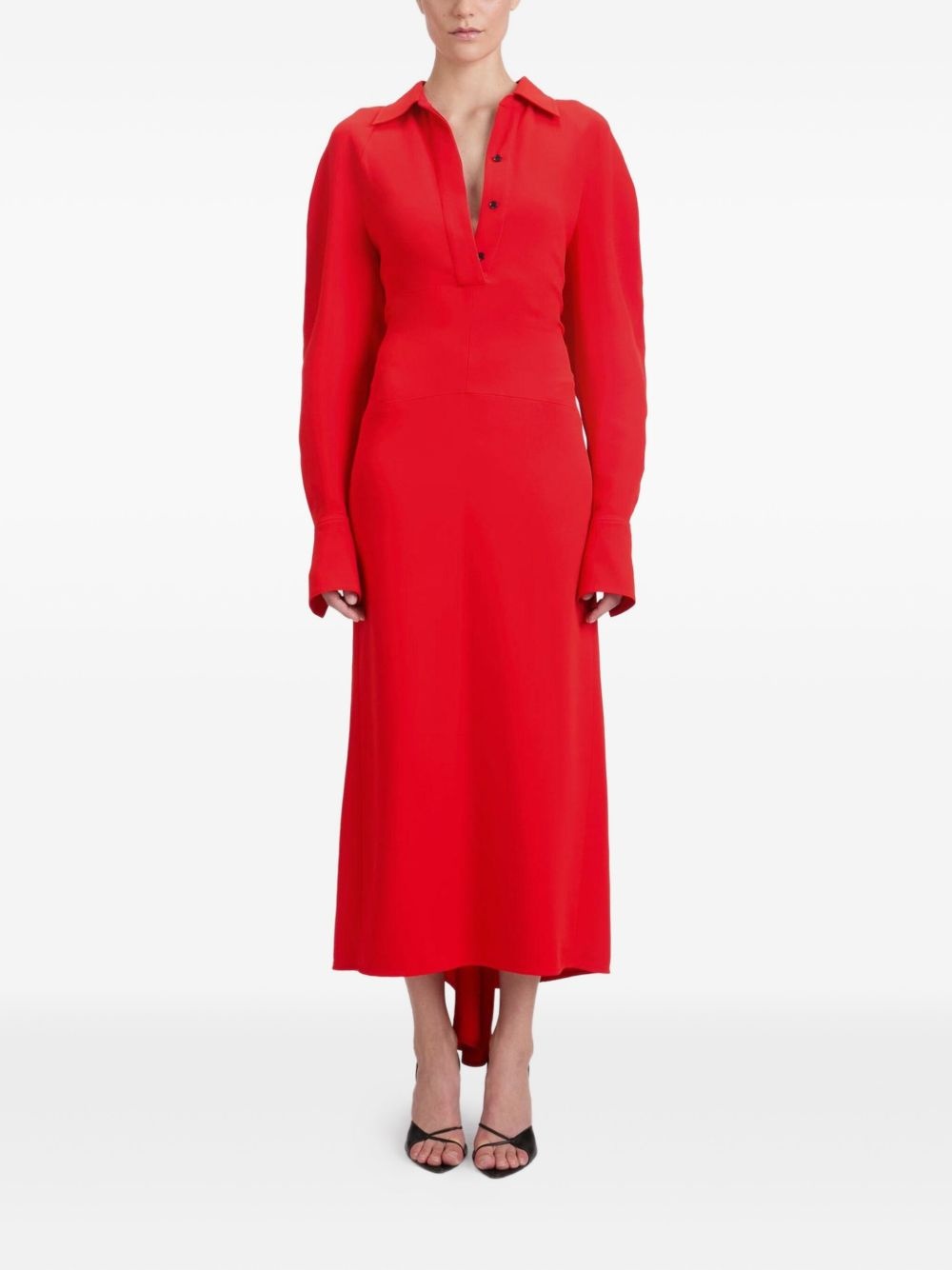 long-sleeve polo-collar midi dress - 2