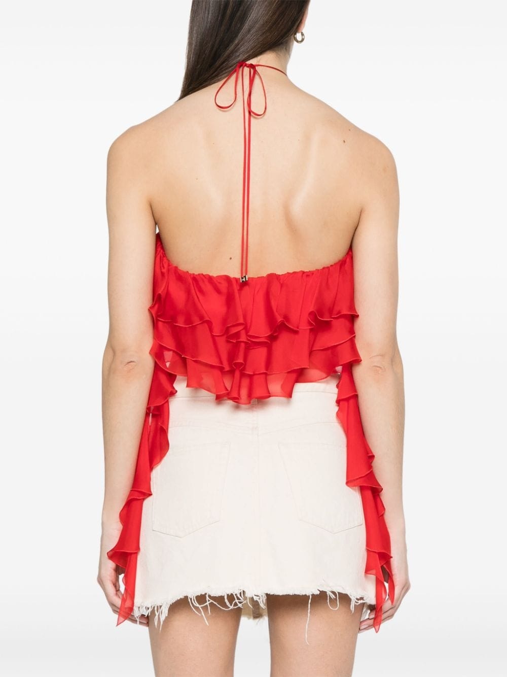 sash-detail ruffled crop top - 4