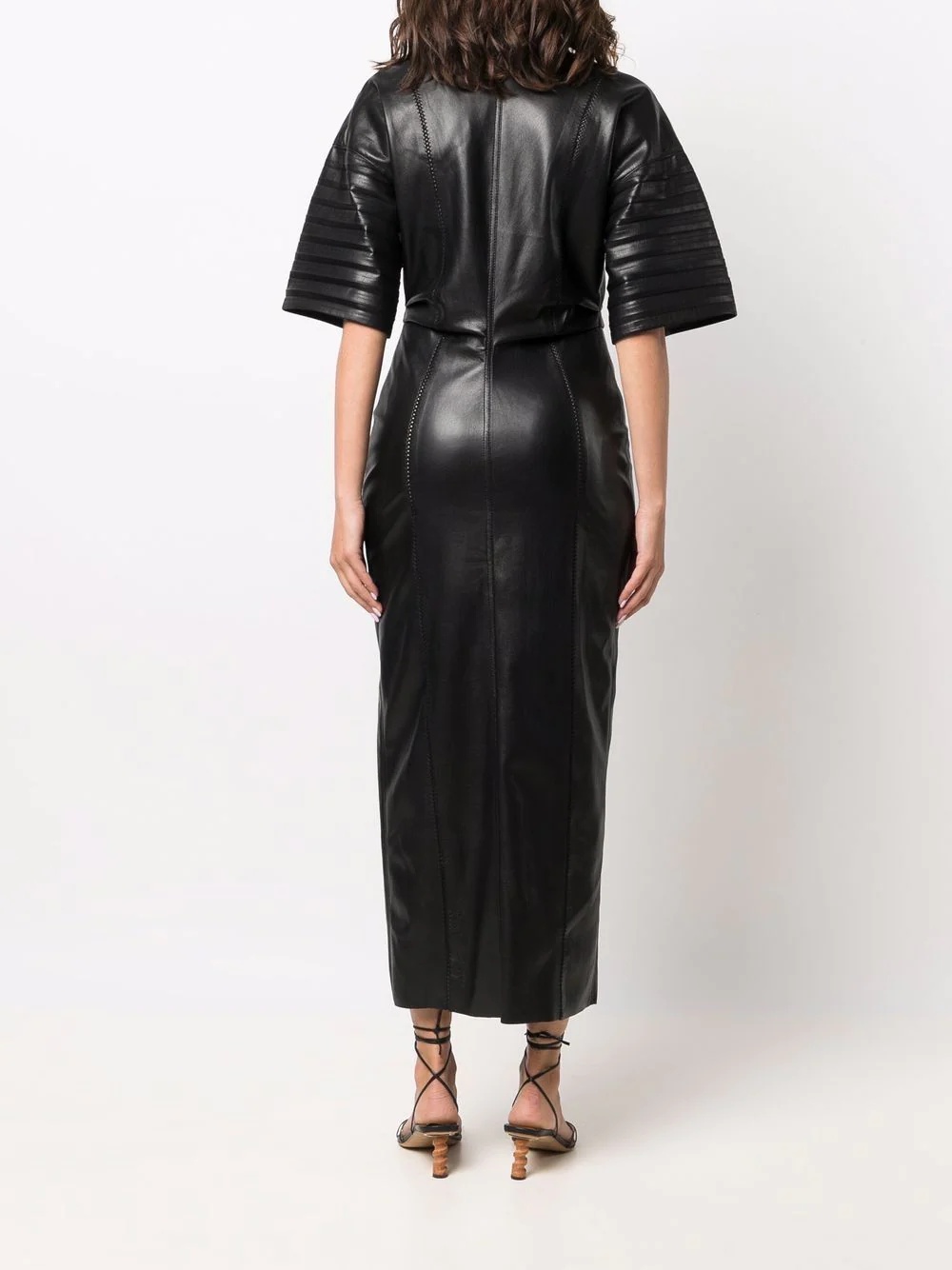 faux-leather fitted shirt dress - 4
