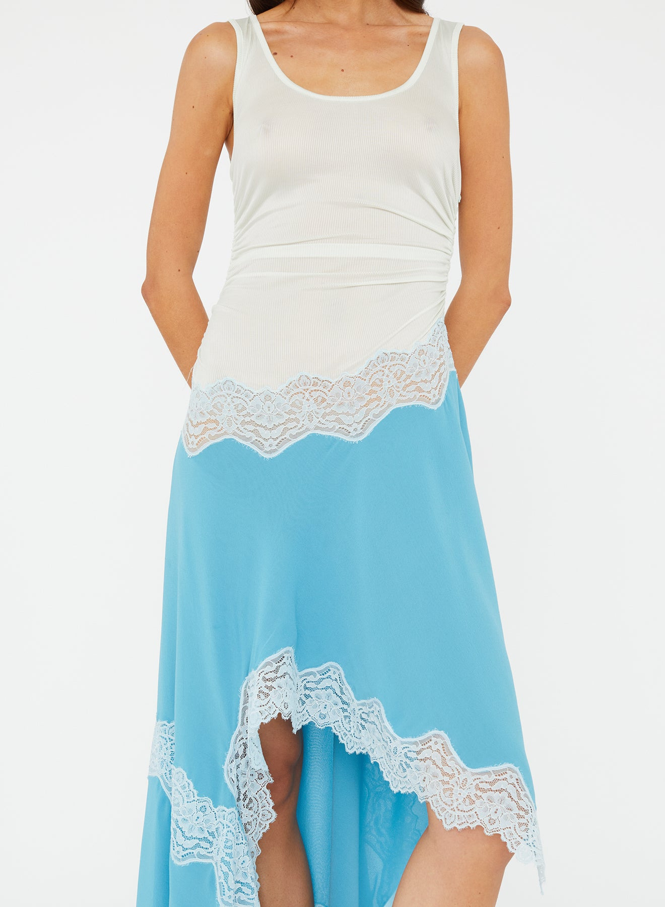 Cutaway Lace Gathered Tank Dress - 3