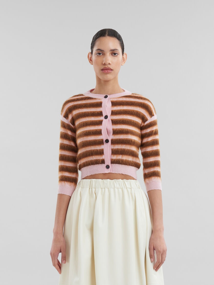 PINK STRIPED WOOL-MOHAIR CARDIGAN - 2