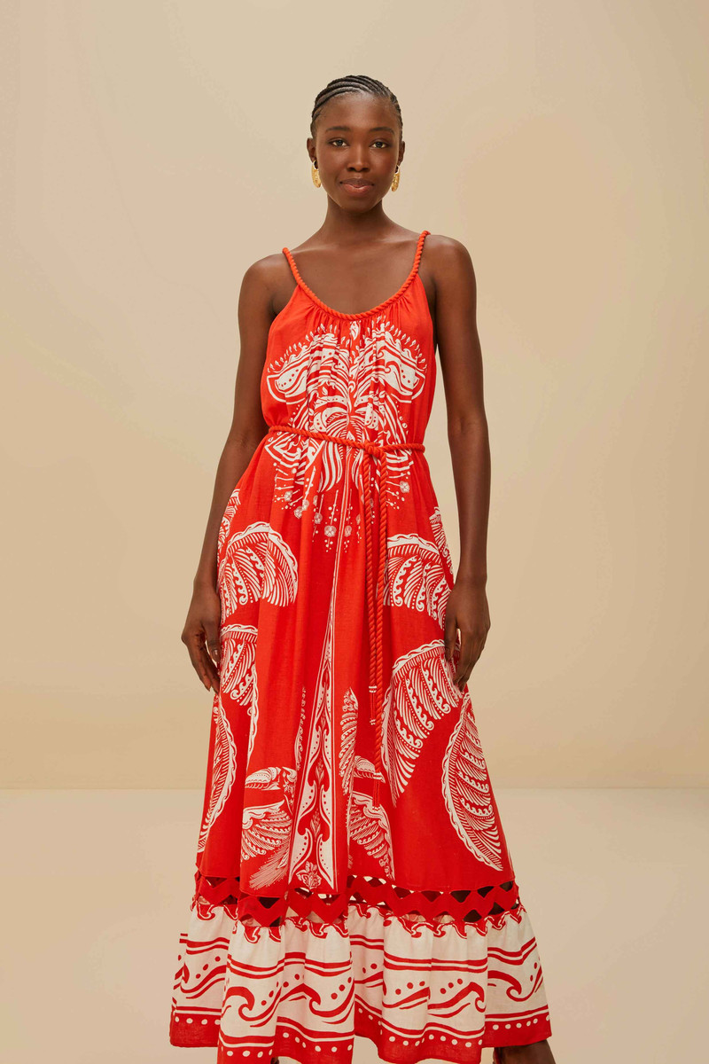Red Majestic Coconut Tree Lenzing™ Ecovero™ Euroflax™ Maxi Dress 3
