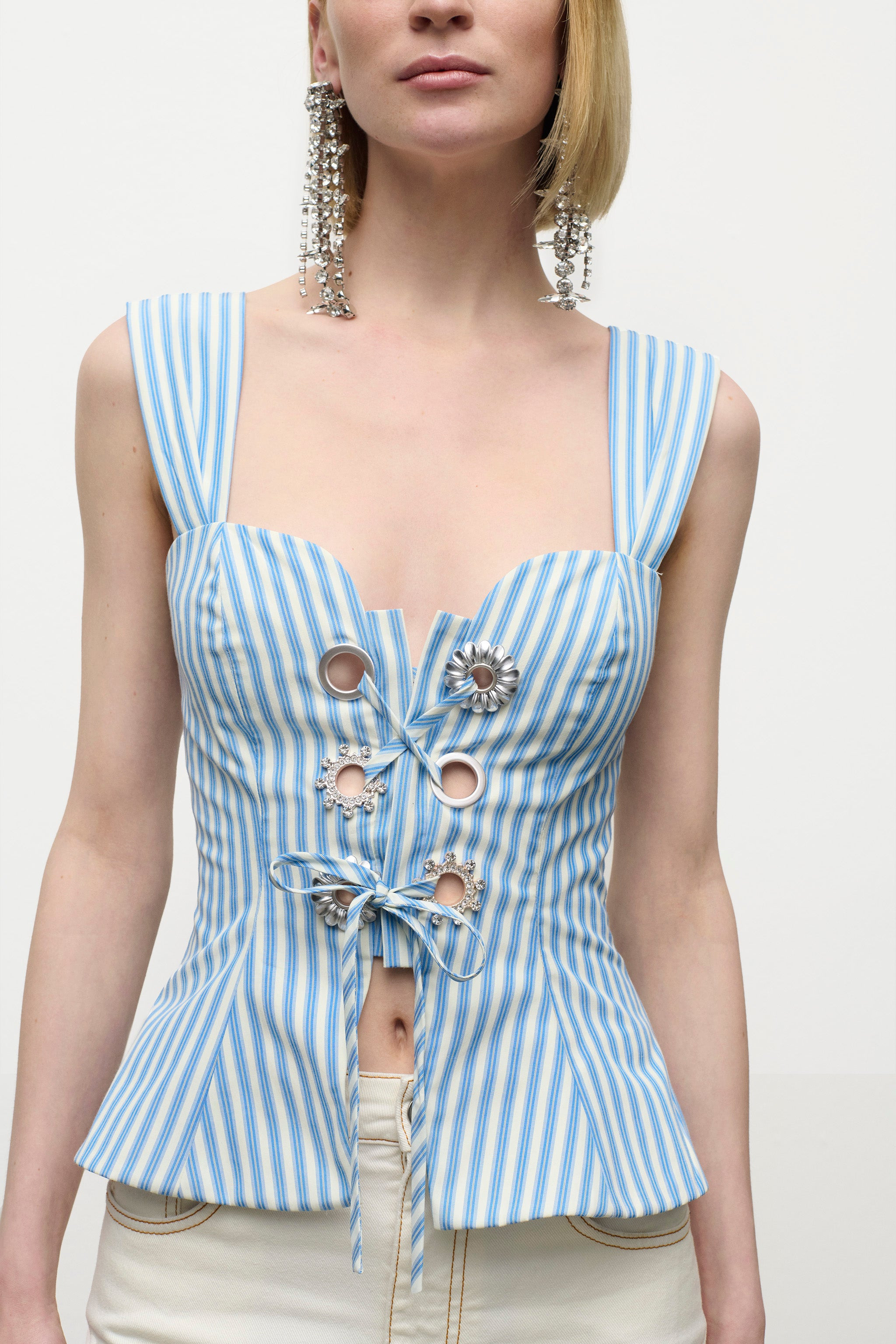 CRYSTAL GROMMET POPLIN CORSET TOP - 5