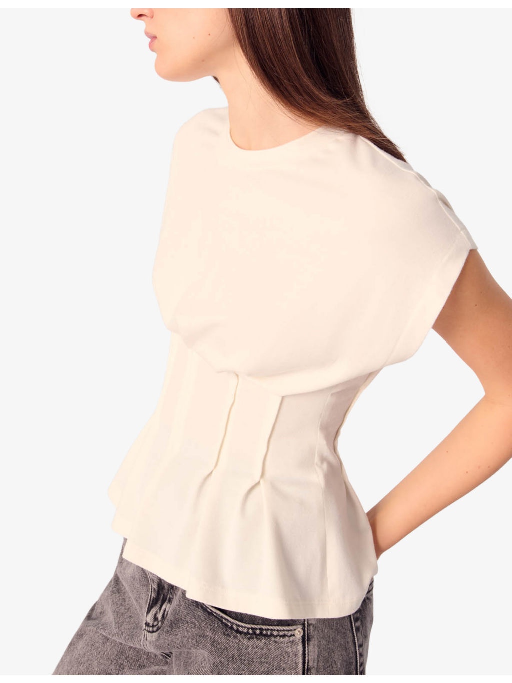 Fitted-Bodice Short-Sleeved Stretch-Woven T-Shirt - 5
