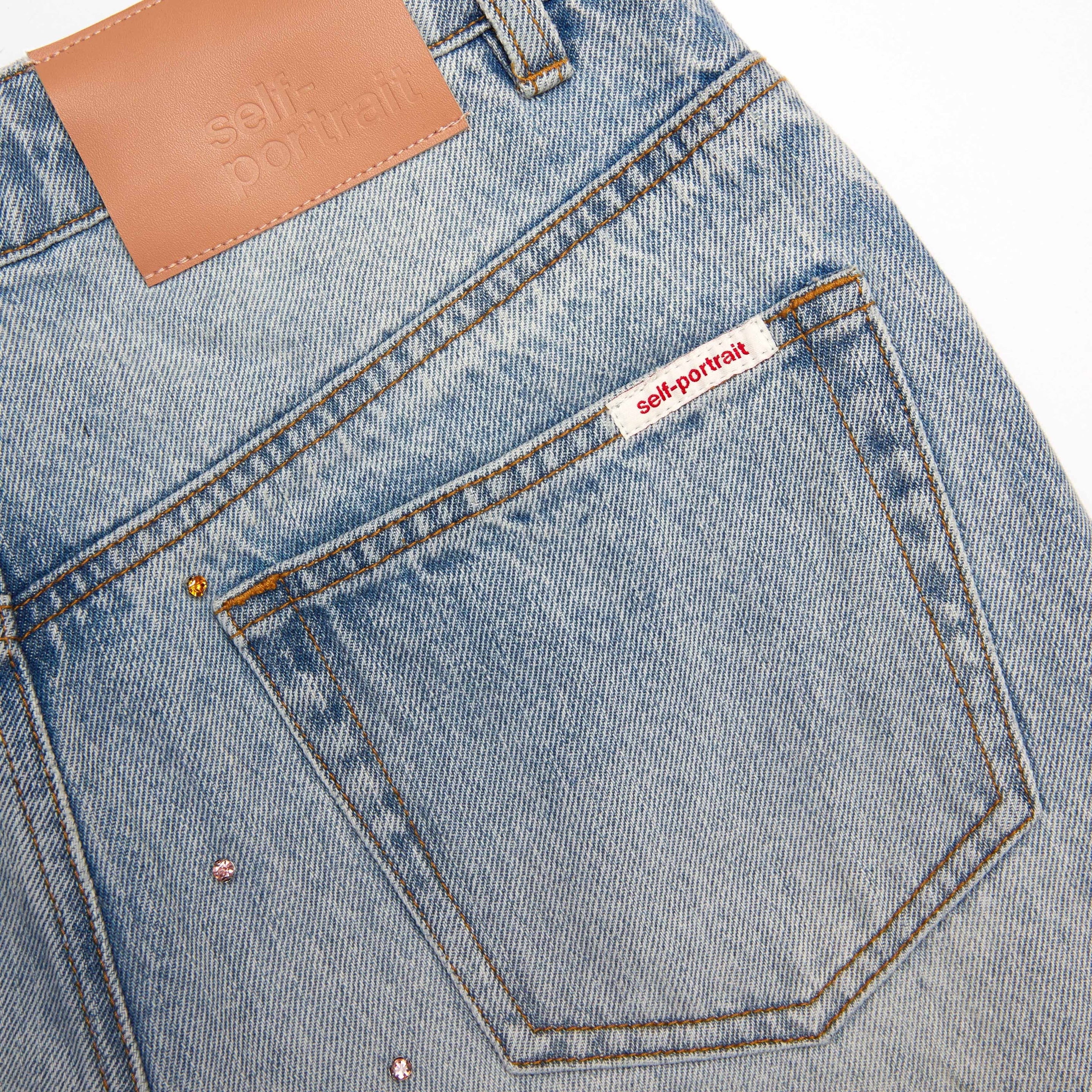 Light Blue Embellished Wide Leg Jeans - 5