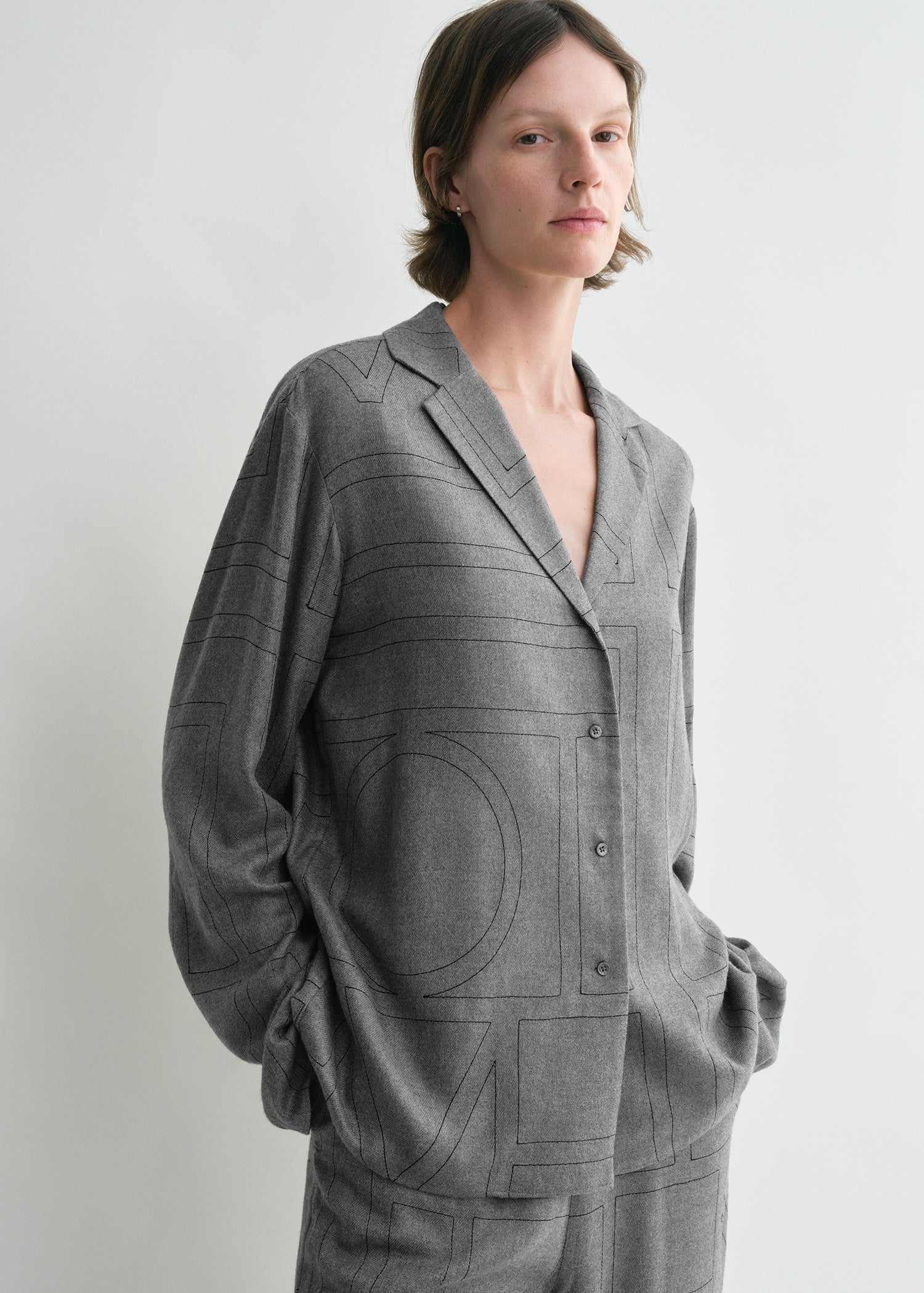 Monogram flannel pj top smoke melange - 6