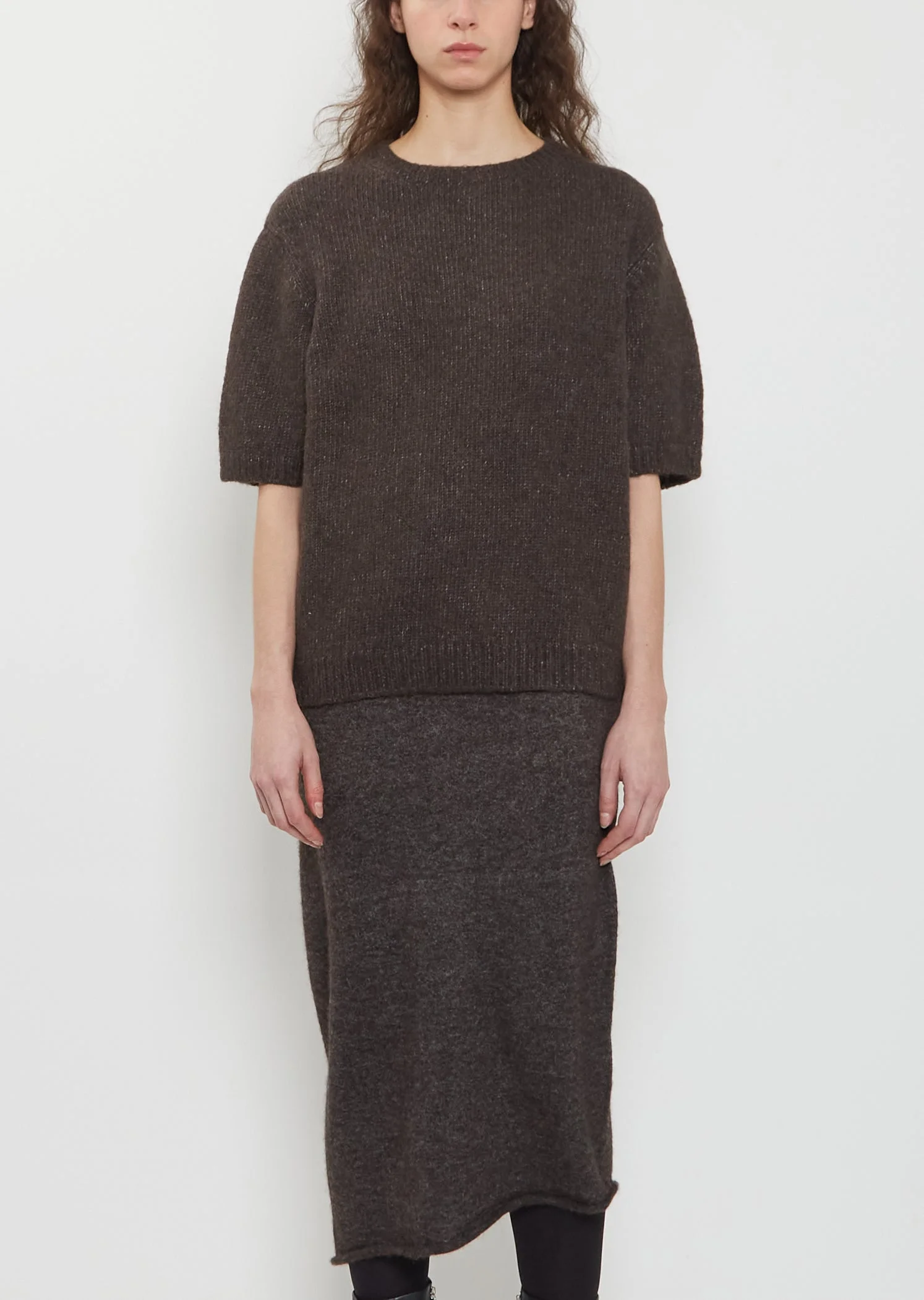Loft Alpaca Cotton Crewneck Top — Coal - 1