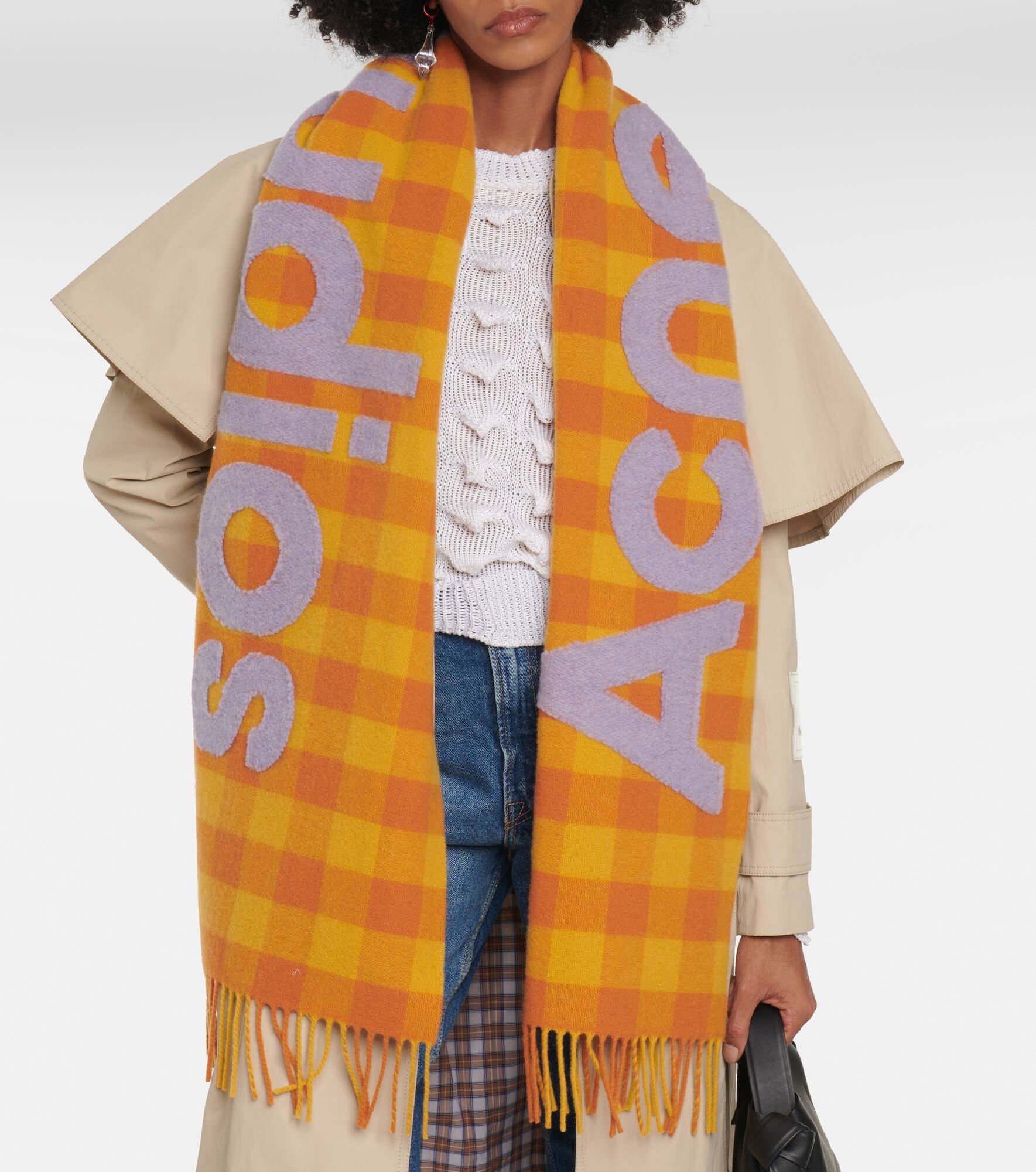 Logo checked wool-blend scarf - 3