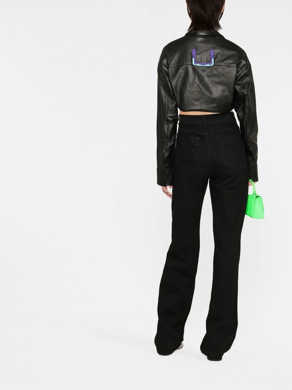 twist-detail cropped leather top - 4