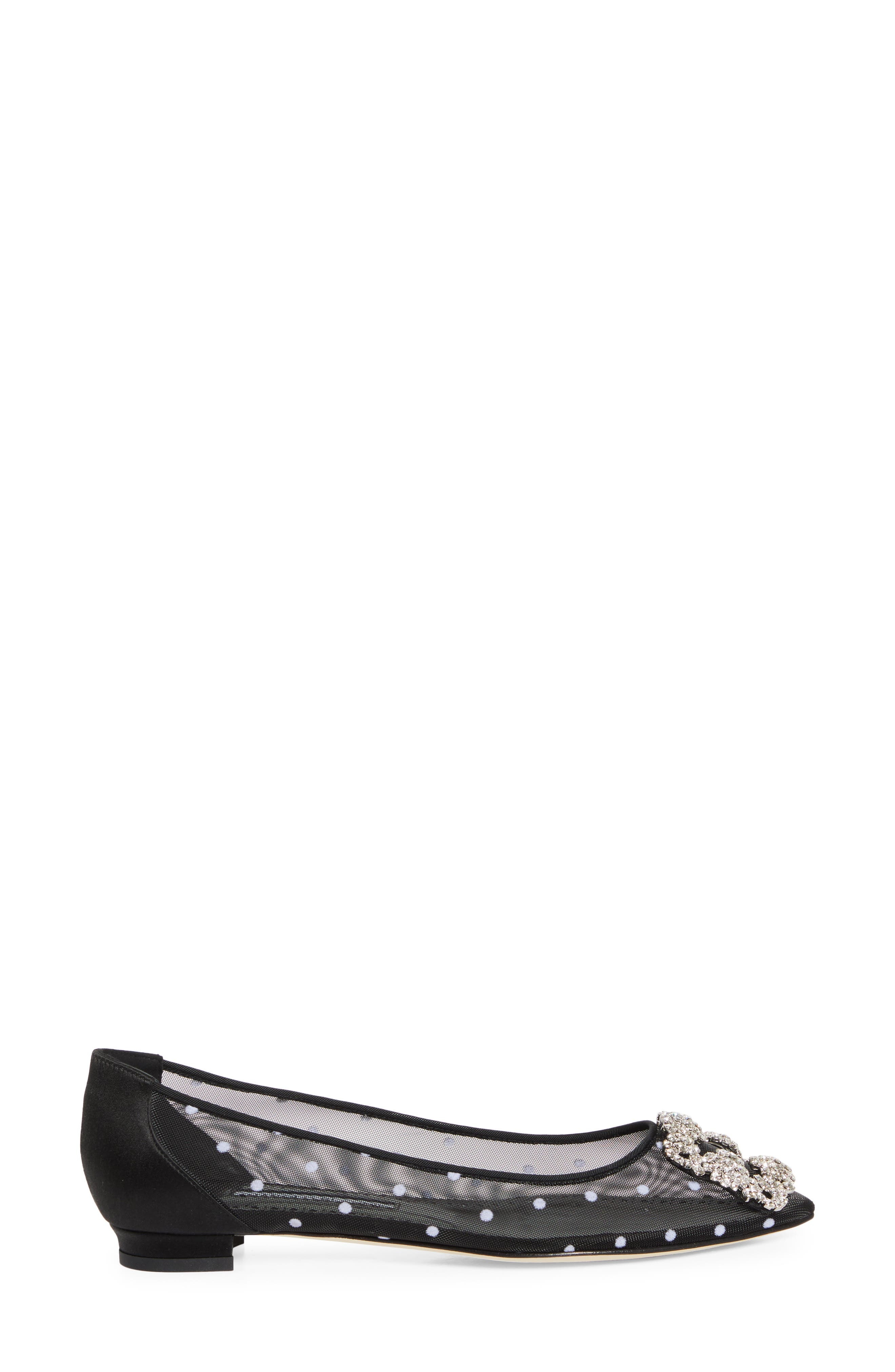 Manolo Blahnik Hangisi Crystal Buckle Flat in Black/White at Nordstrom - 3