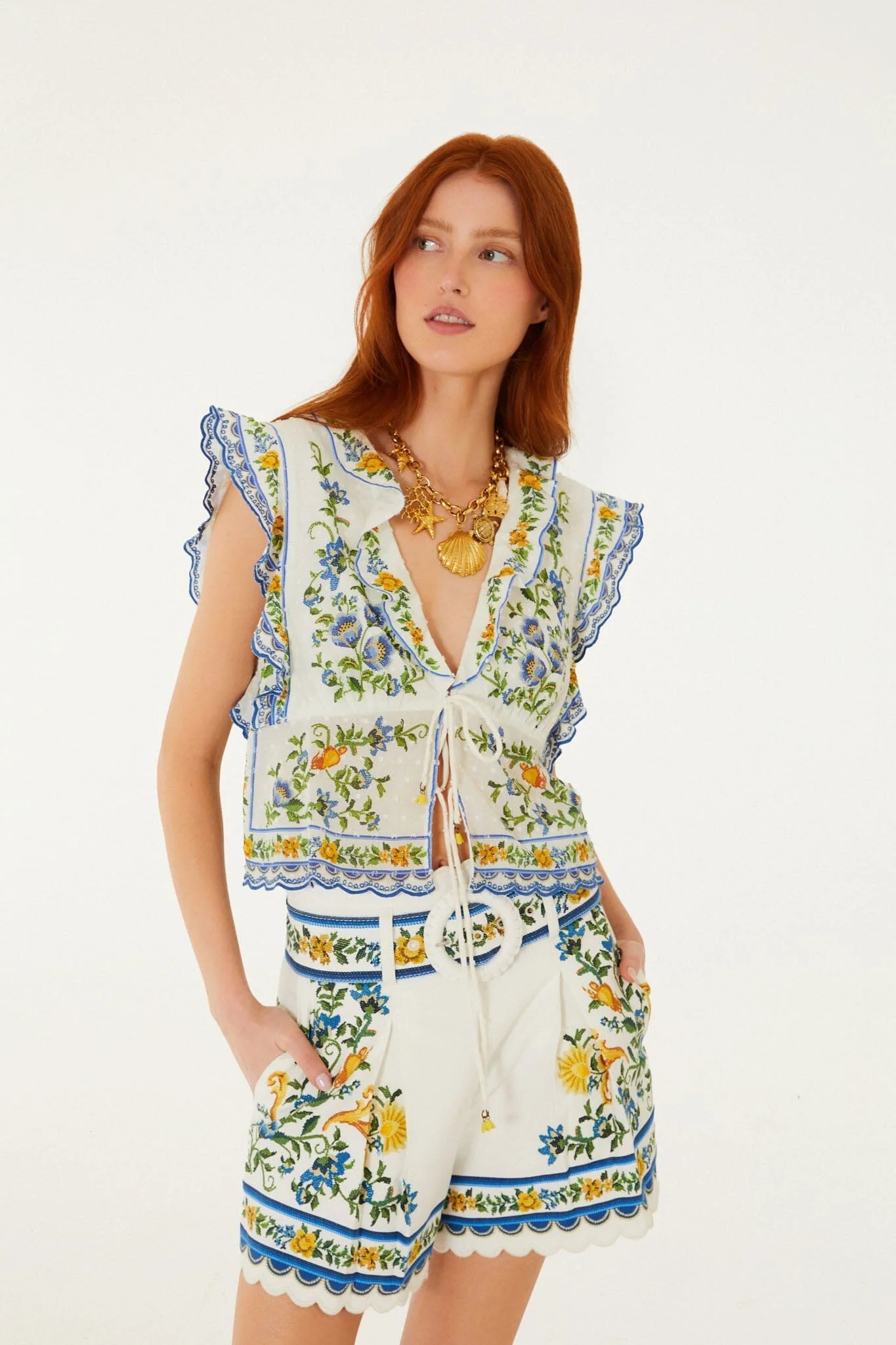 Off-White Emily Floral Tapestry Belted Shorts - 1