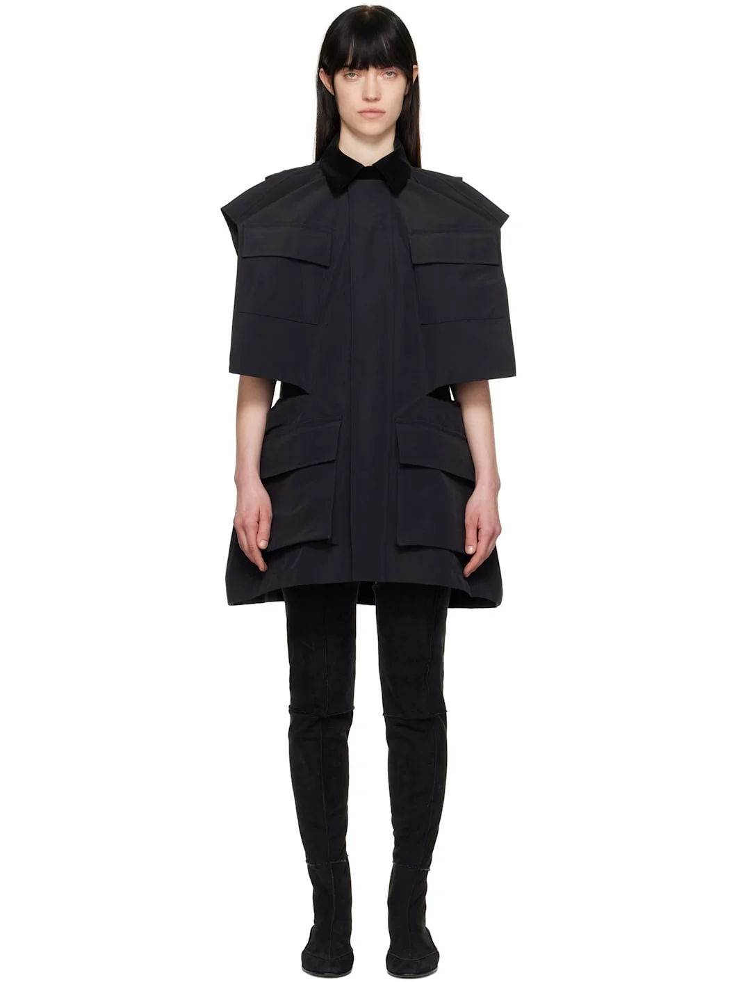 Black Grosgrain & Quilted Satin Minidress - 1