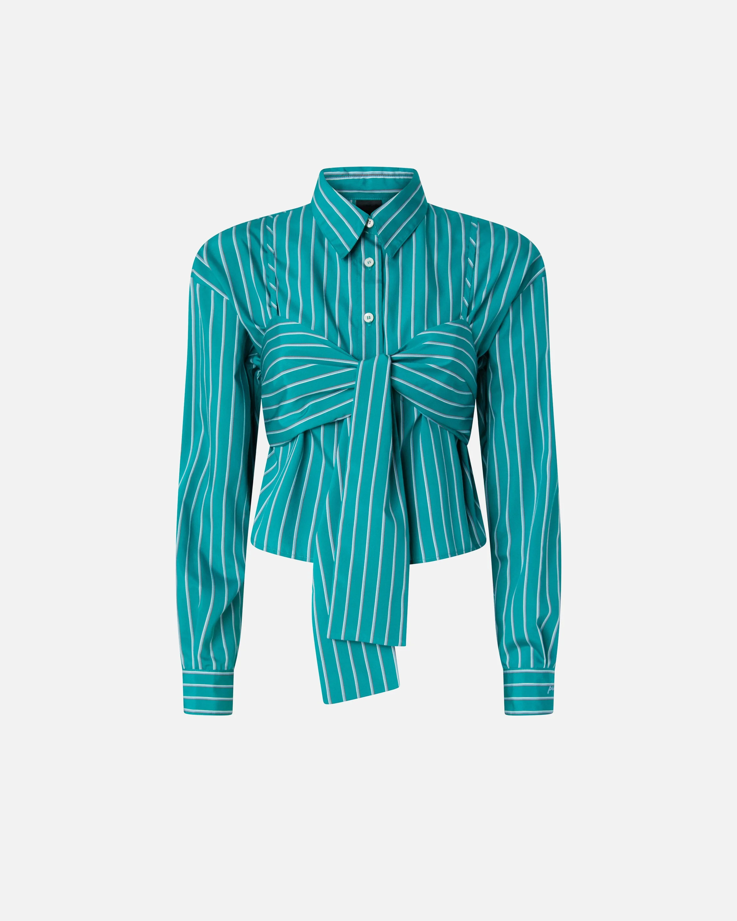 STRIPED CROPPED SHIRT WITH BOW - 1