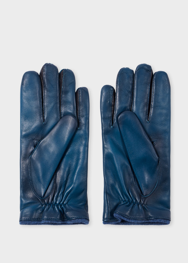 Paul Smith Blue Leather Gloves with Wool-Cashmere Lining outlook
