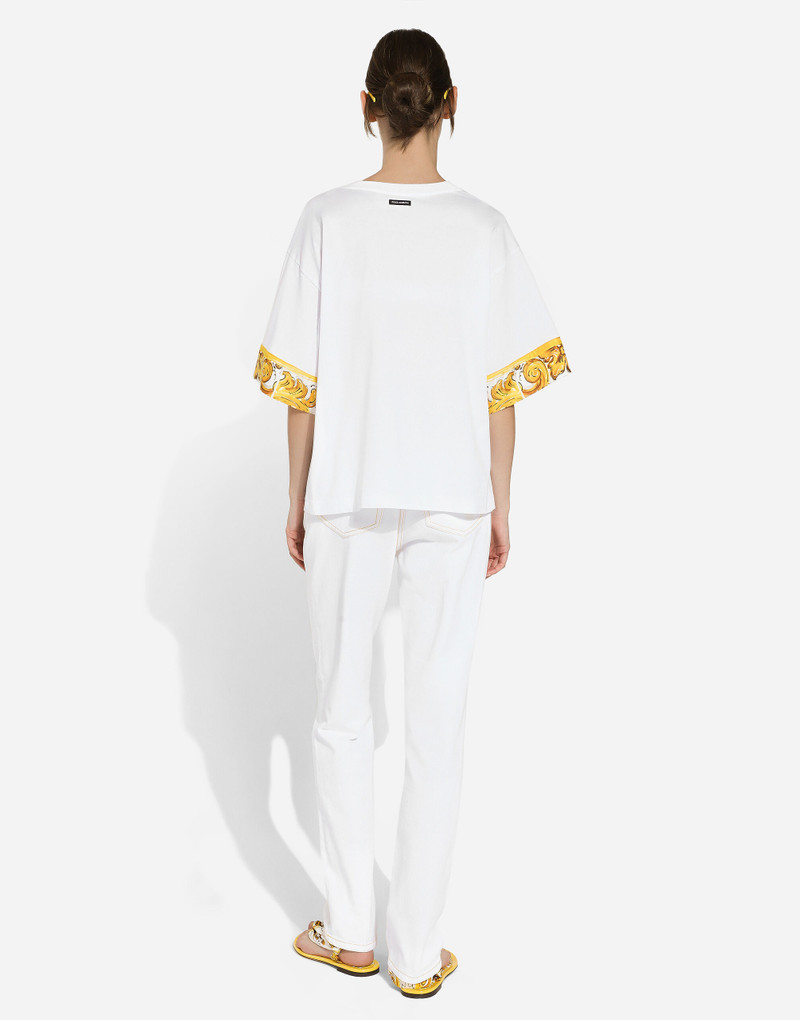 Cotton jersey T-shirt with majolica-print silk twill details 3