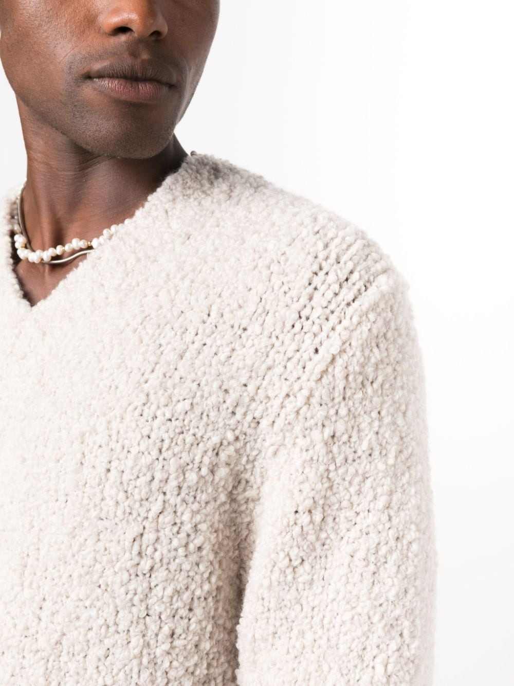 brushed-effect V-neck jumper - 5
