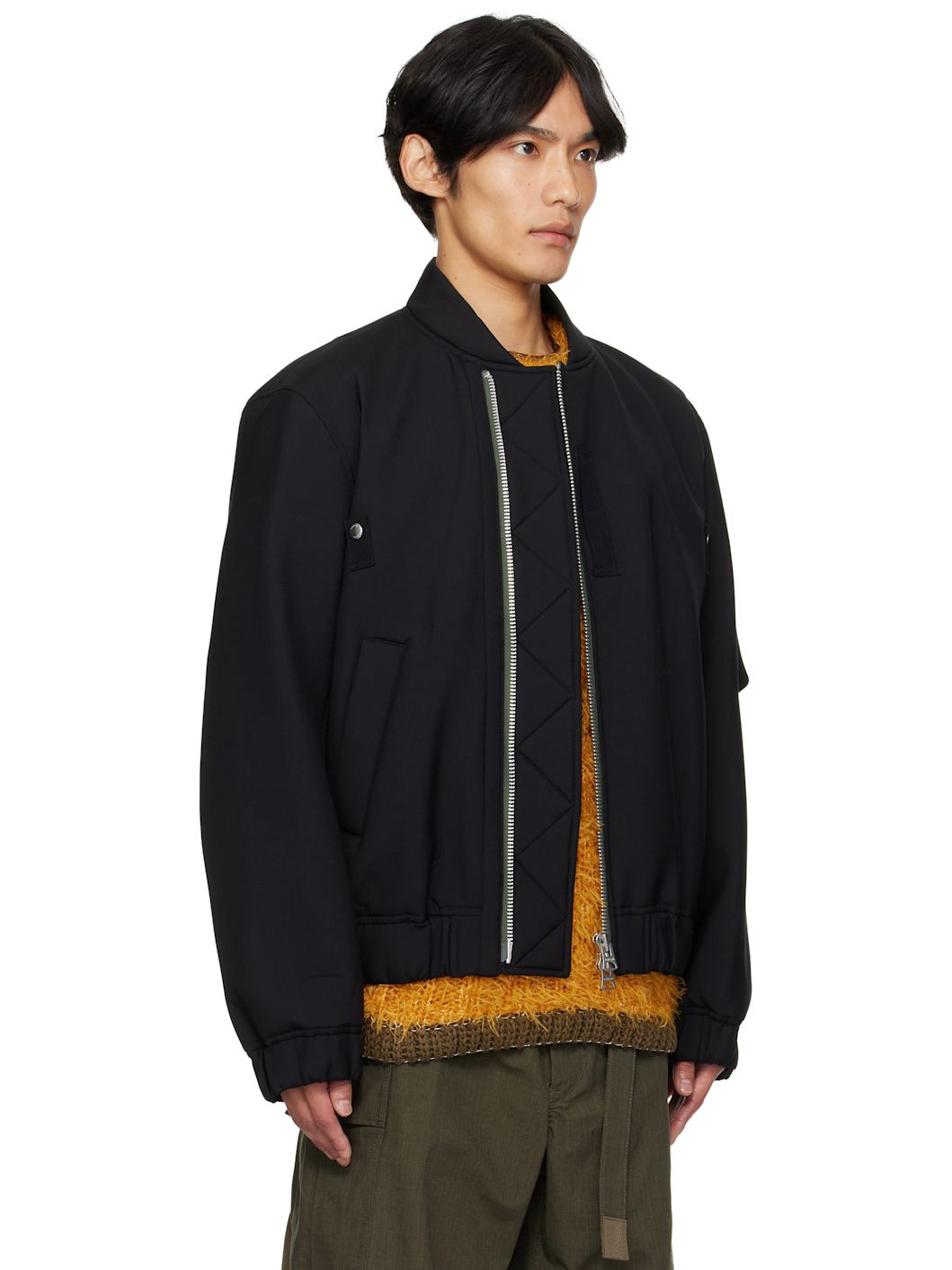 Black Suiting Blouson Bomber Jacket - 2