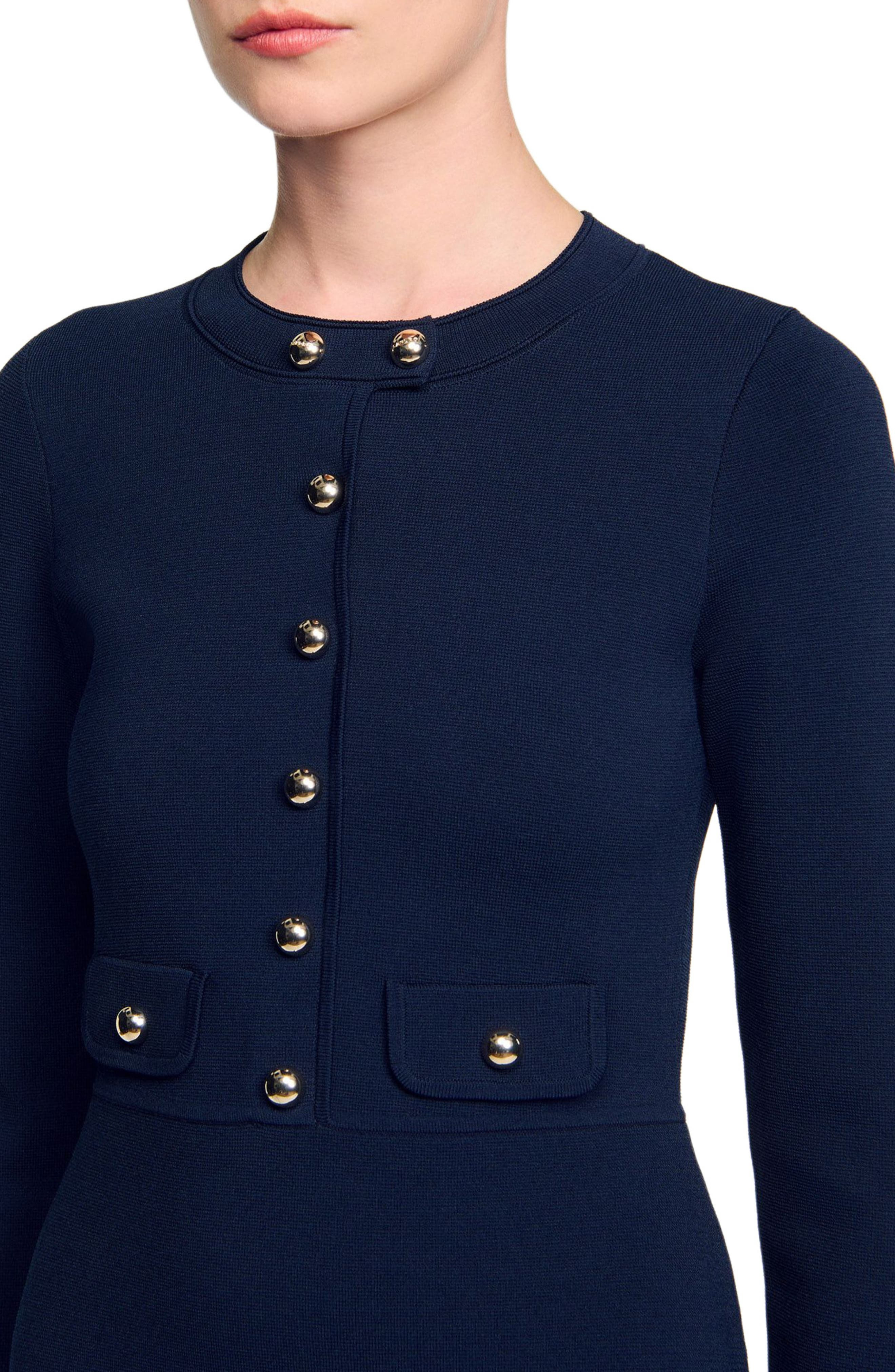SANDRO Short button-up knit dress in Navy Blue at Nordstrom - 4