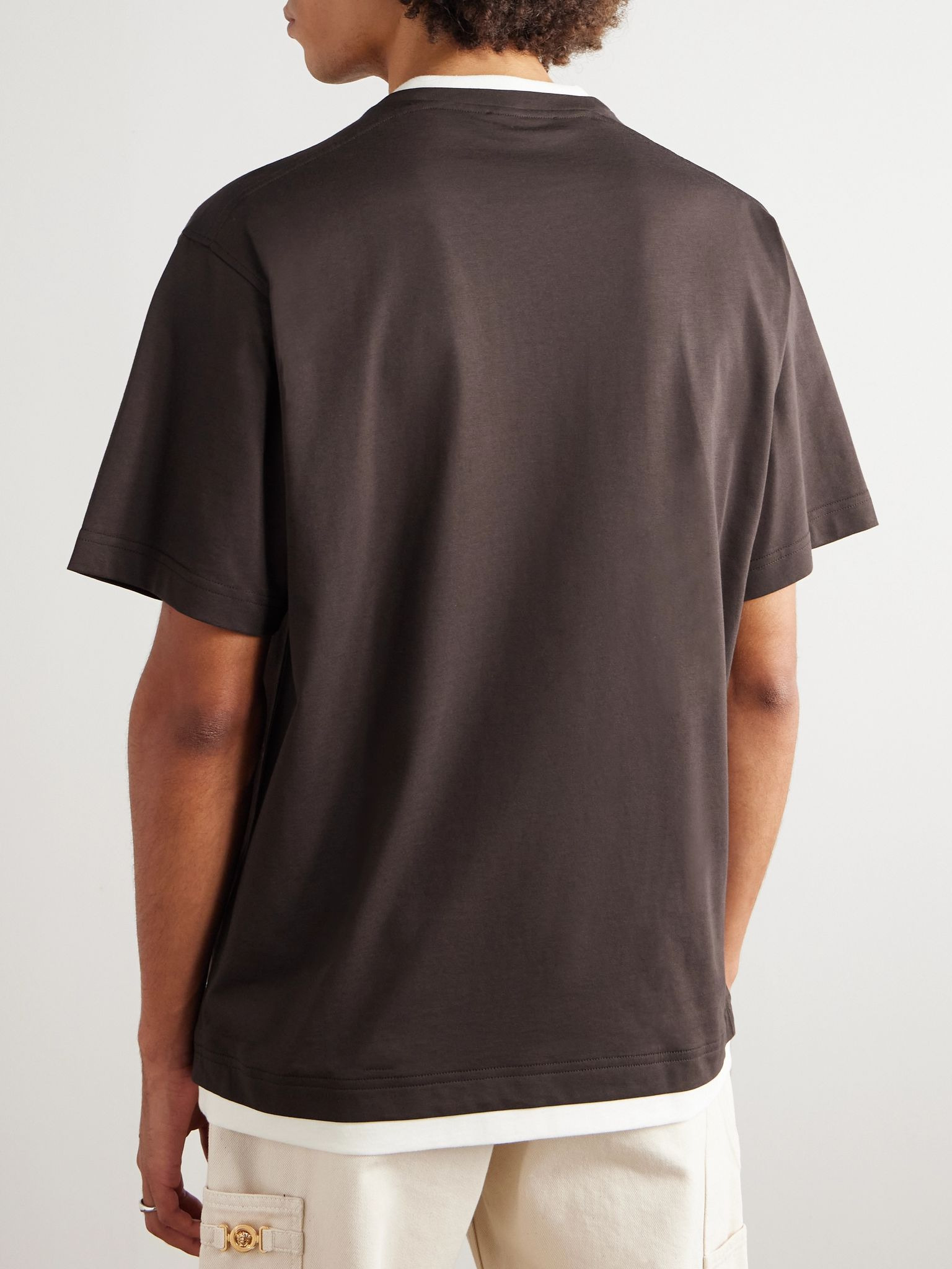 Logo-Embroidered Cotton-Jersey T-Shirt Brown - 3