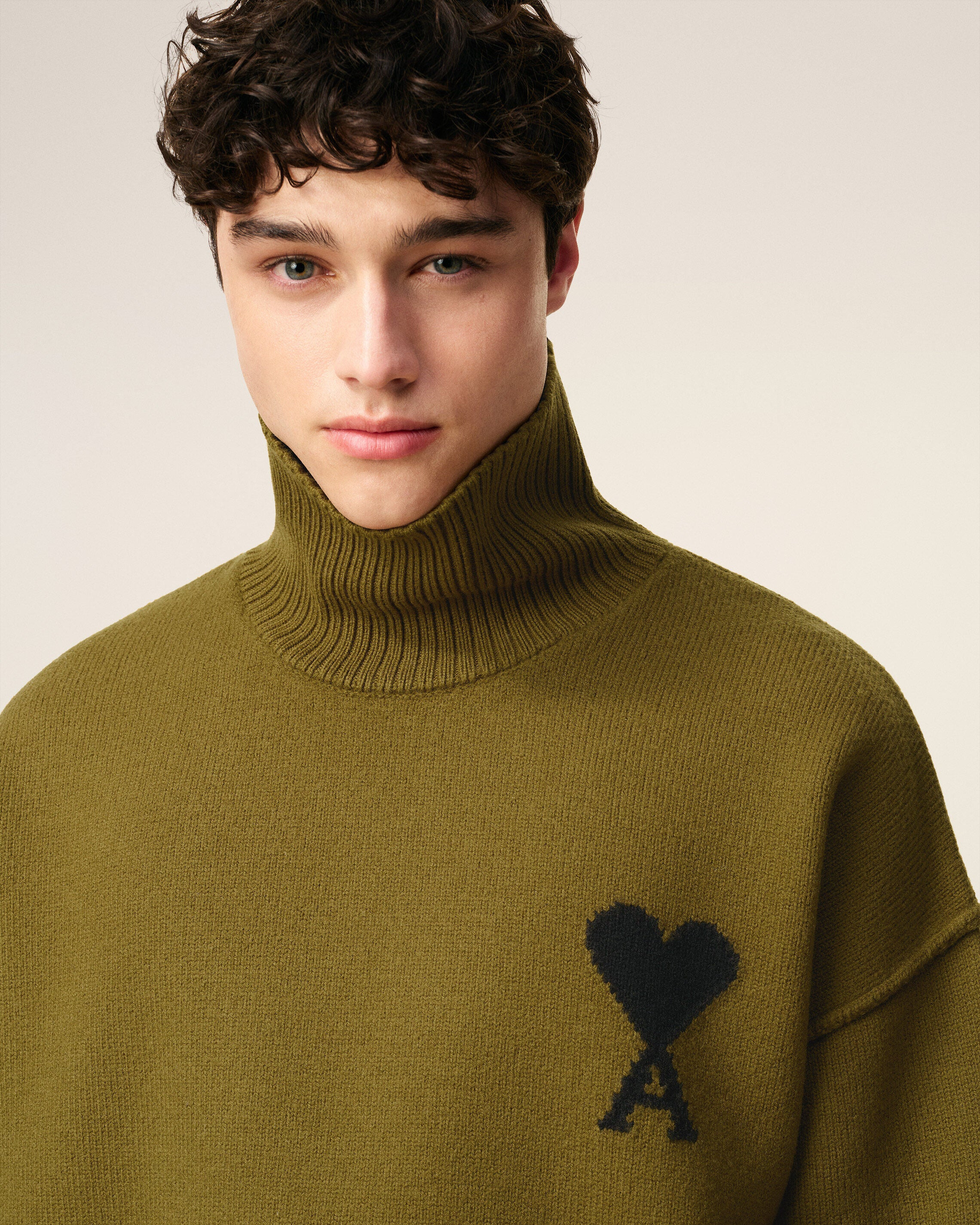KHAKI WOOL AMI DE COEUR FUNNEL NECK SWEATER - 4
