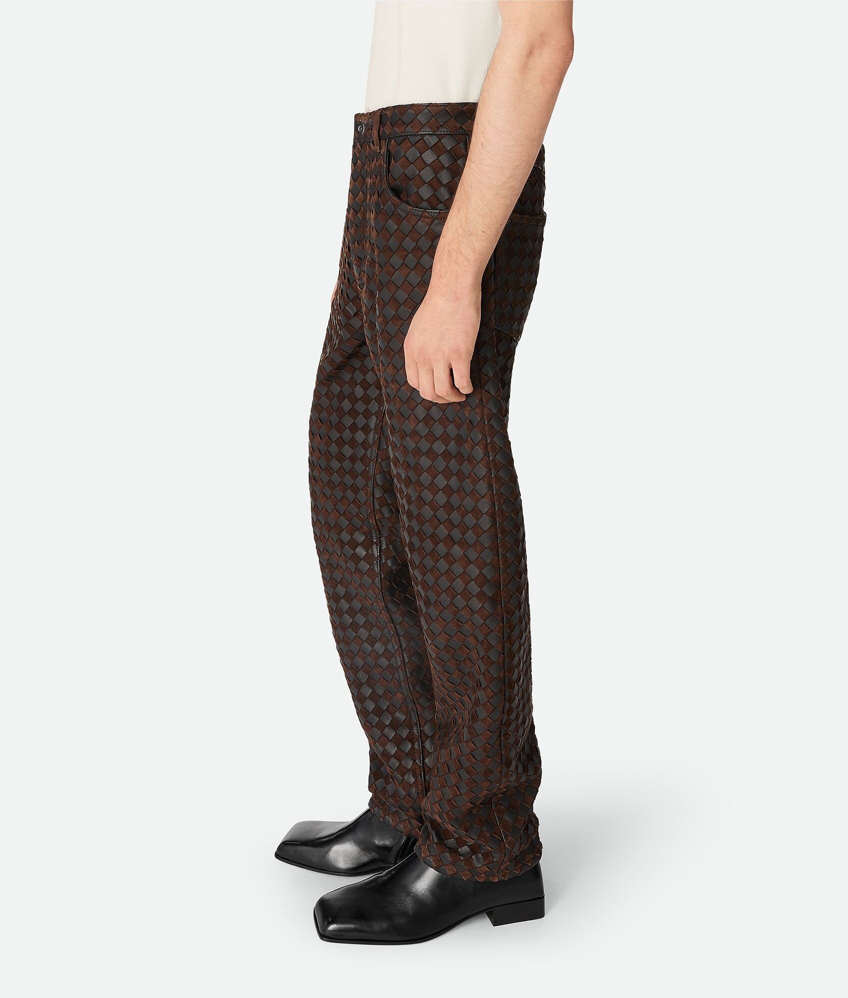 Intrecciato Leather And Suede Straight Pants - 3