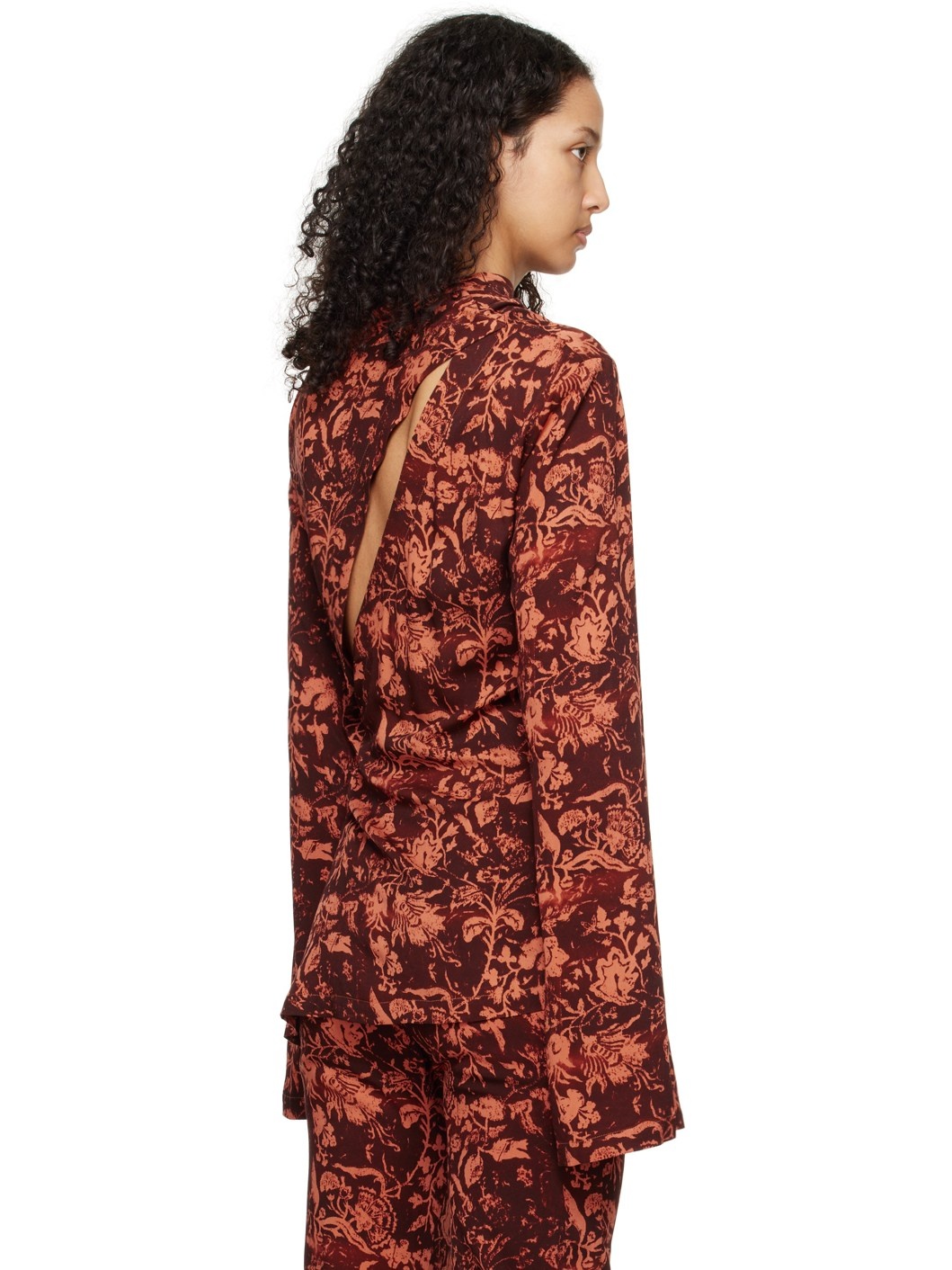 Brown & Orange Asymmetric Blouse - 3
