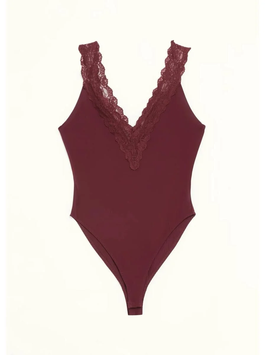Danna Lace-Trim Jersey Bodysuit - 1