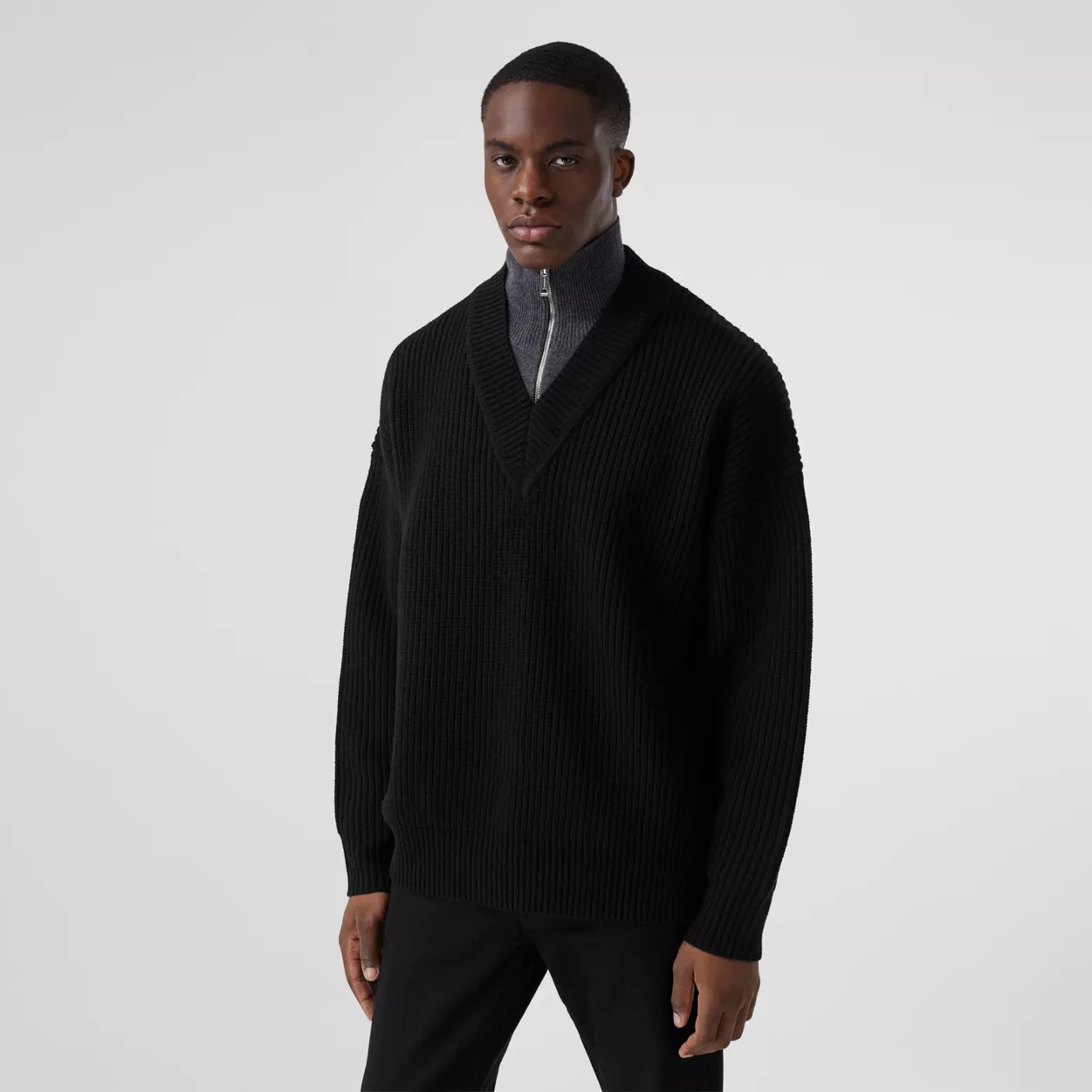 Funnel Neck Wool Cashmere Zip-front Sweater - 2