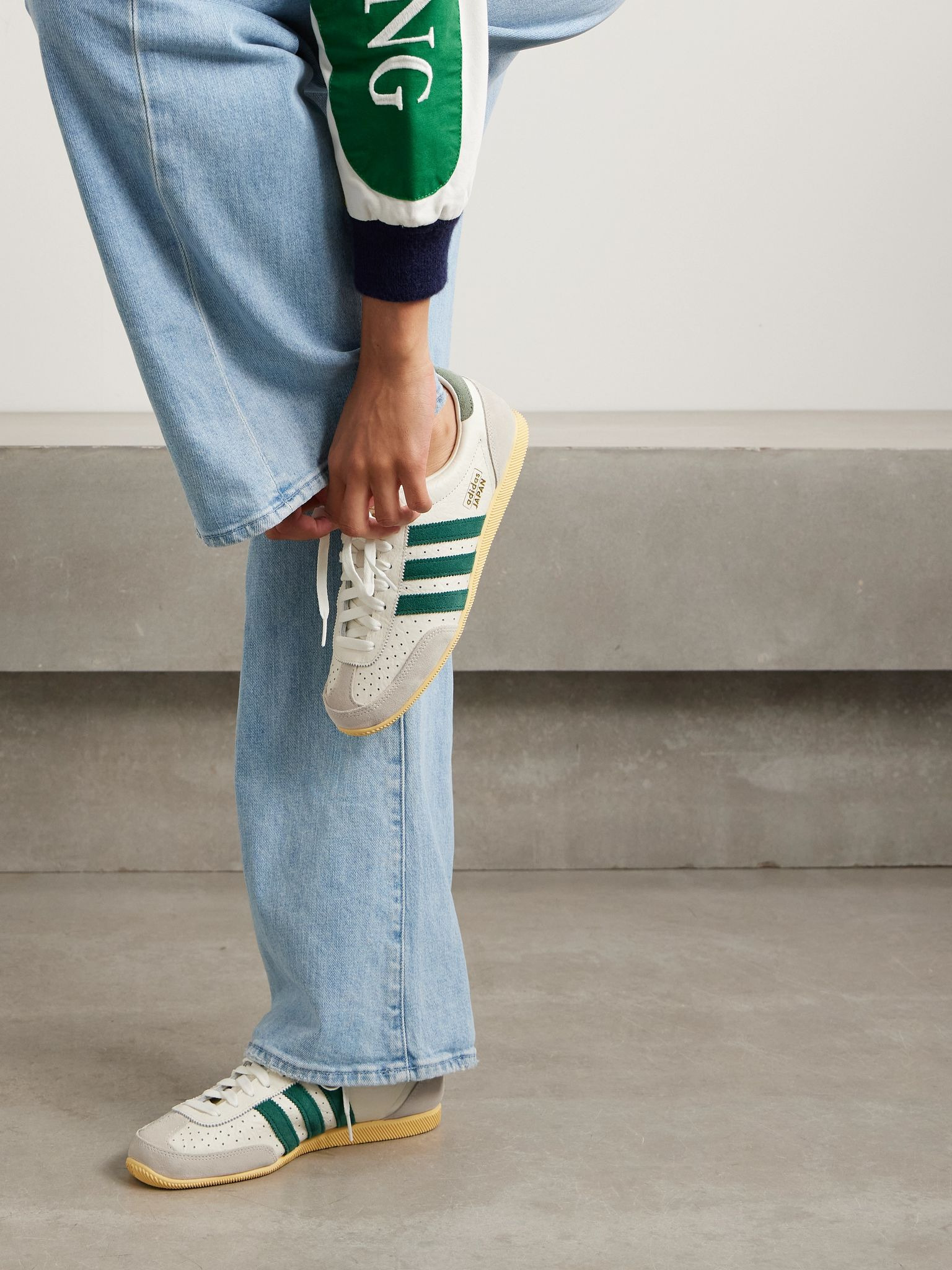 Japan suede-trimmed perforated leather sneakers Off-white - 2
