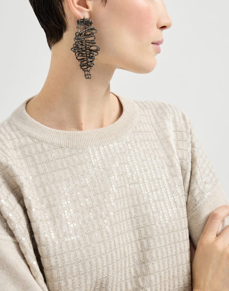 Virgin wool, cashmere and silk sweater with dazzling check embroidery 4