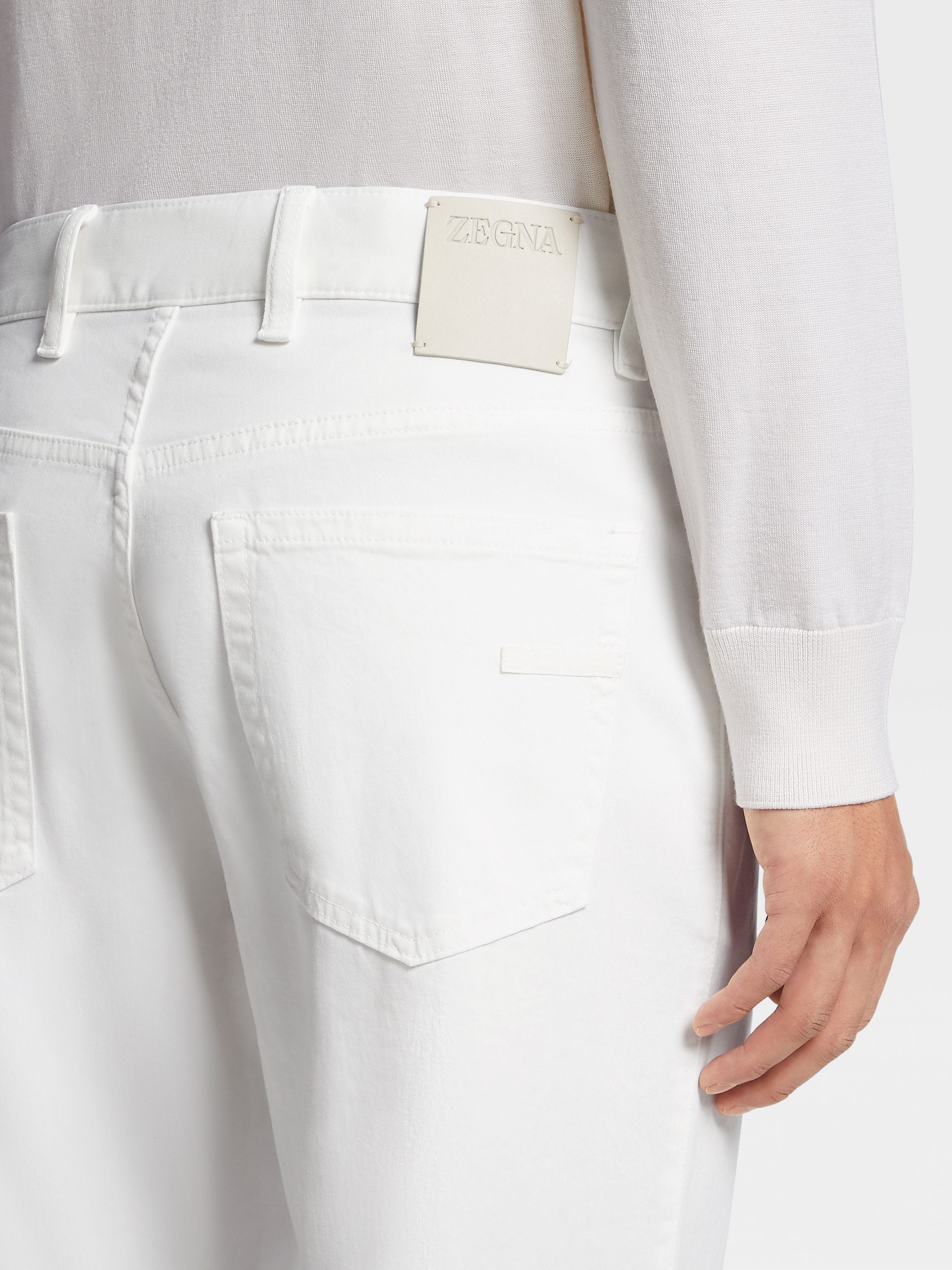 WHITE STRETCH COTTON ROCCIA JEANS - 5