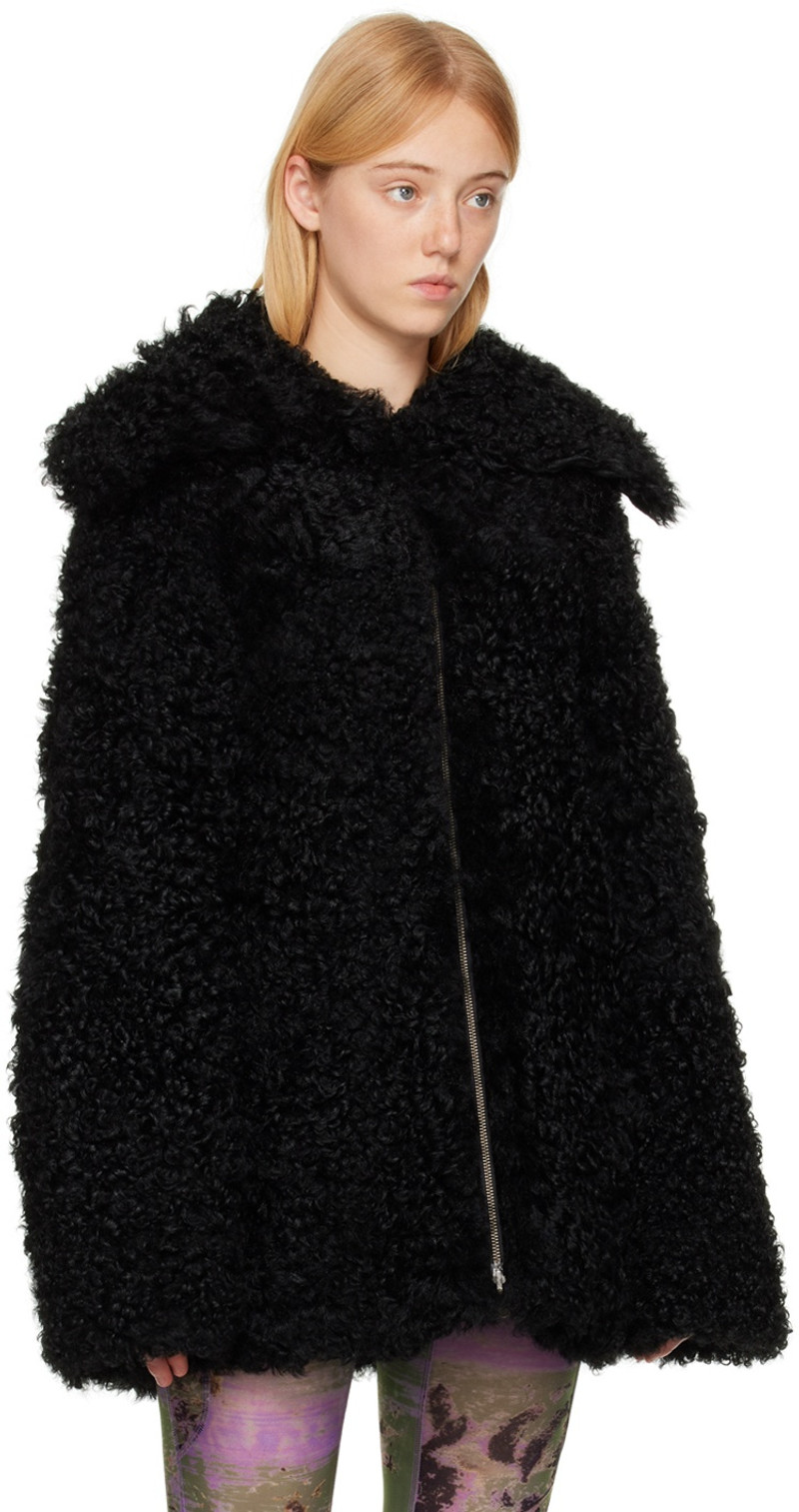 KNWLS Black Yume Reversible Shearling Coat outlook
