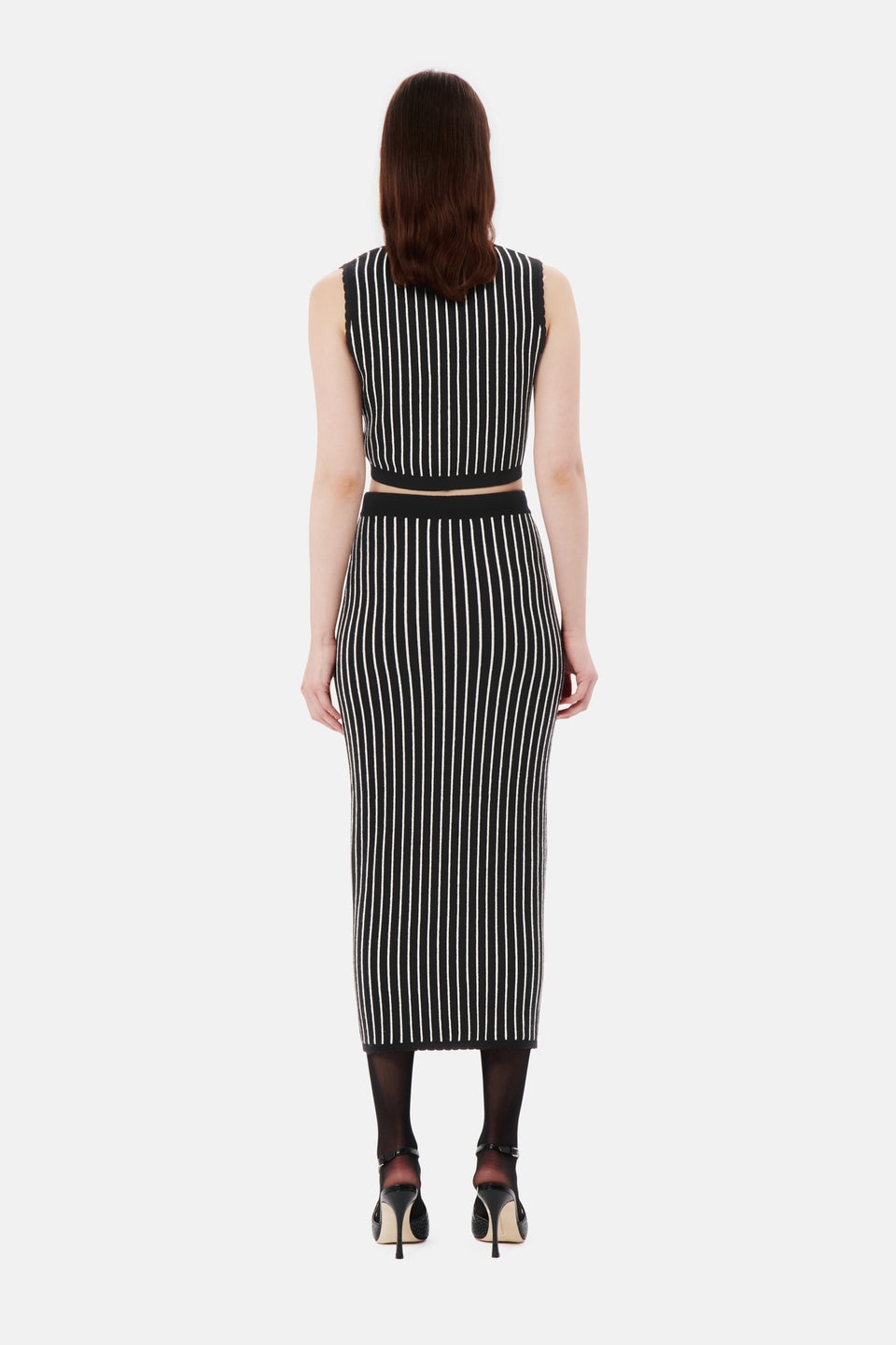 PINSTRIPE KNITTED MIDI SKIRT WITH BUTTONS - 5
